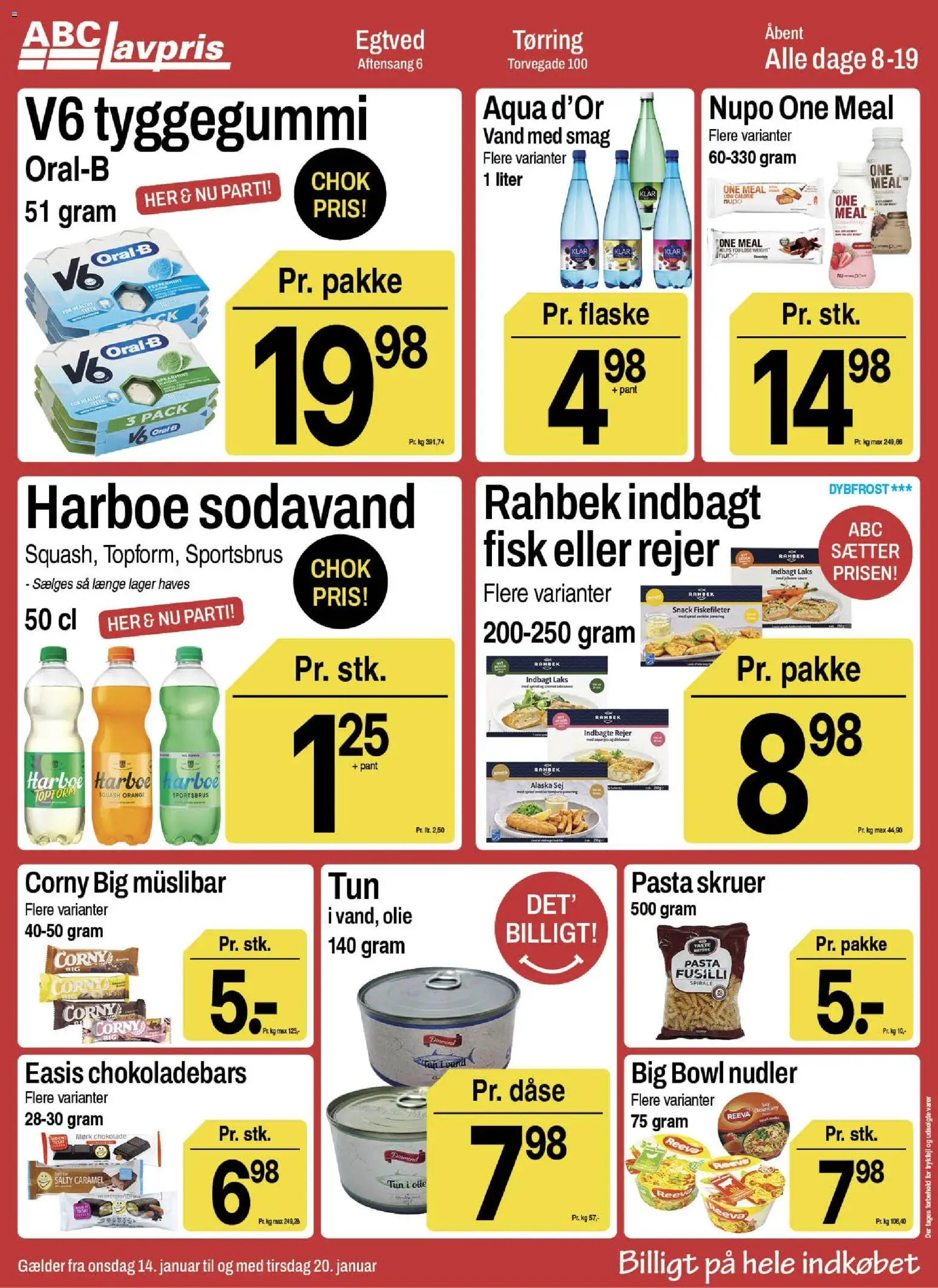 Abc Lavpris tilbudsavis – gyldig fra 14.01.2026 | Side: 1 | Produkter: Chokolade, Fisk, Pasta, Tun