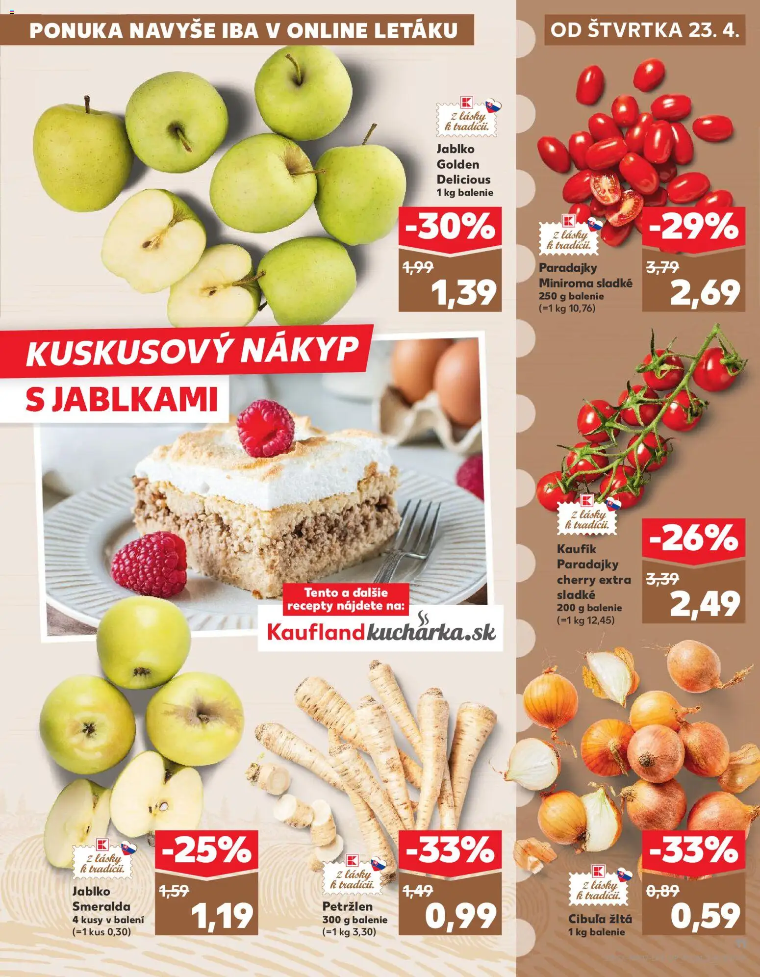 Nové Kaufland akcie – leták je platný od 23.04.2026 | Strana: 11 | Produkty: Paradajky, Apple, Cibuľa, Petržlen