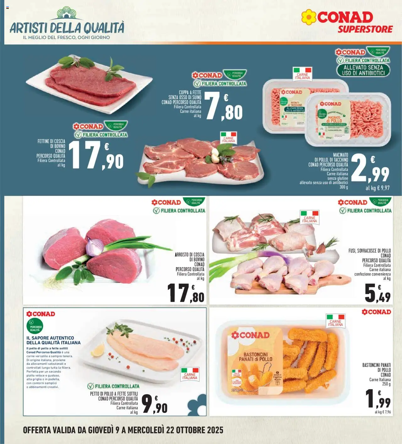 Volantino Conad del 09.10.2025 | Pagina: 8 | Prodotti: Petto di Pollo, Suino, Piatto, Griglia