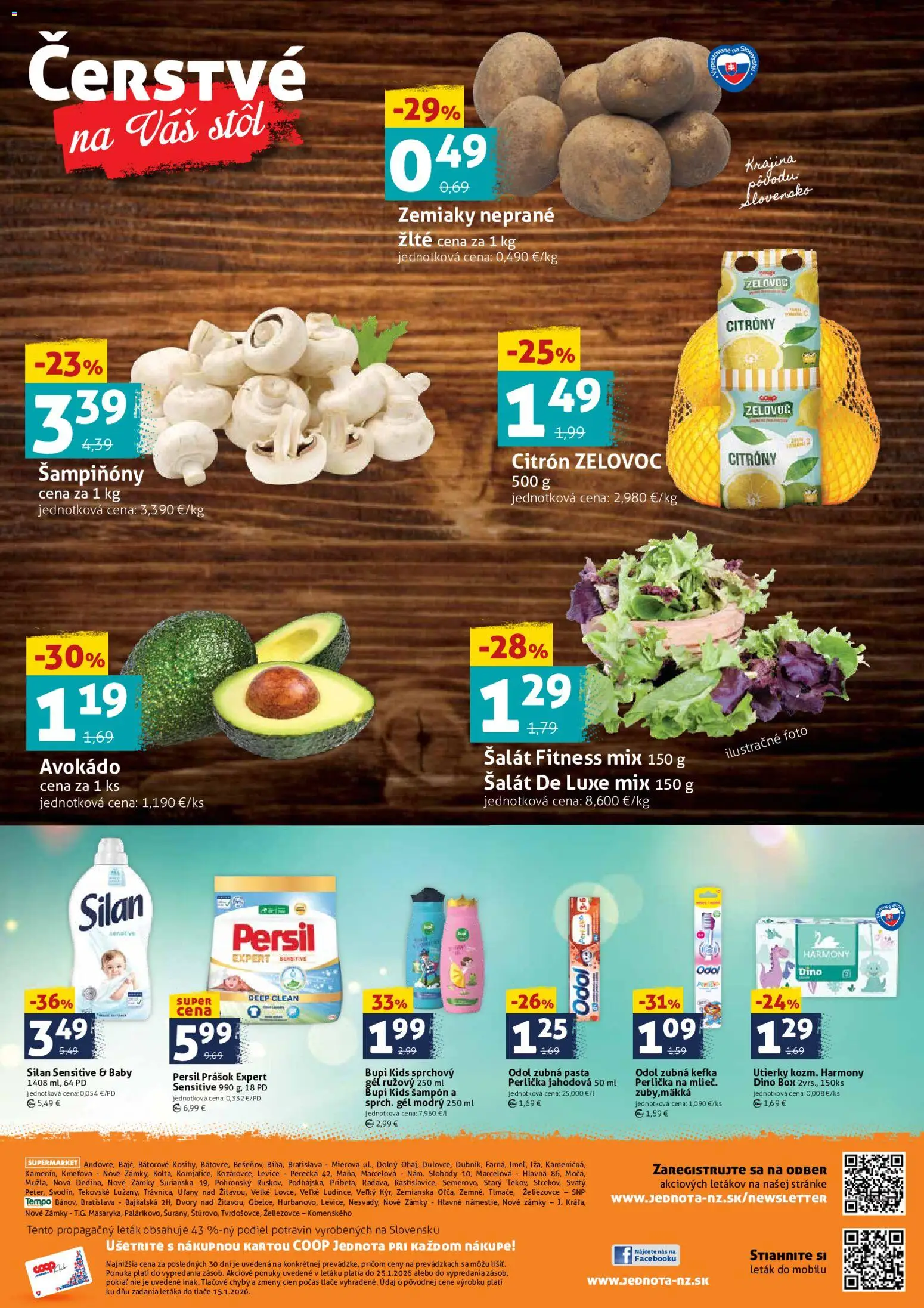 Nové COOP Jednota akcie – leták je platný od 23.01.2026 | Strana: 4 | Produkty: Zubná kefka, Stôl, Avokádo, Zemiaky