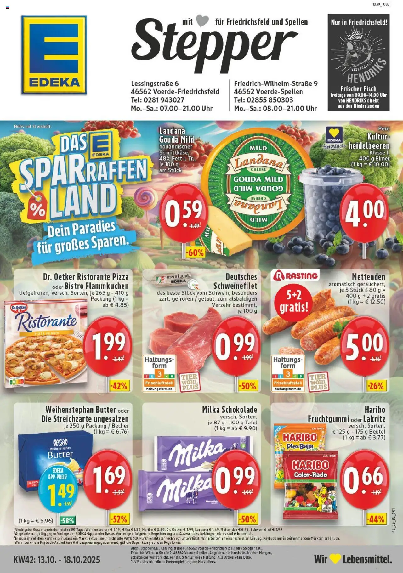 Edeka prospekt Voerde - Friedrichsfeld	 – gültig ab 13.10.2025 | Seite: 1 | Produkte: Milka, Weihenstephan butter, Heidelbeeren, Schweinefilet