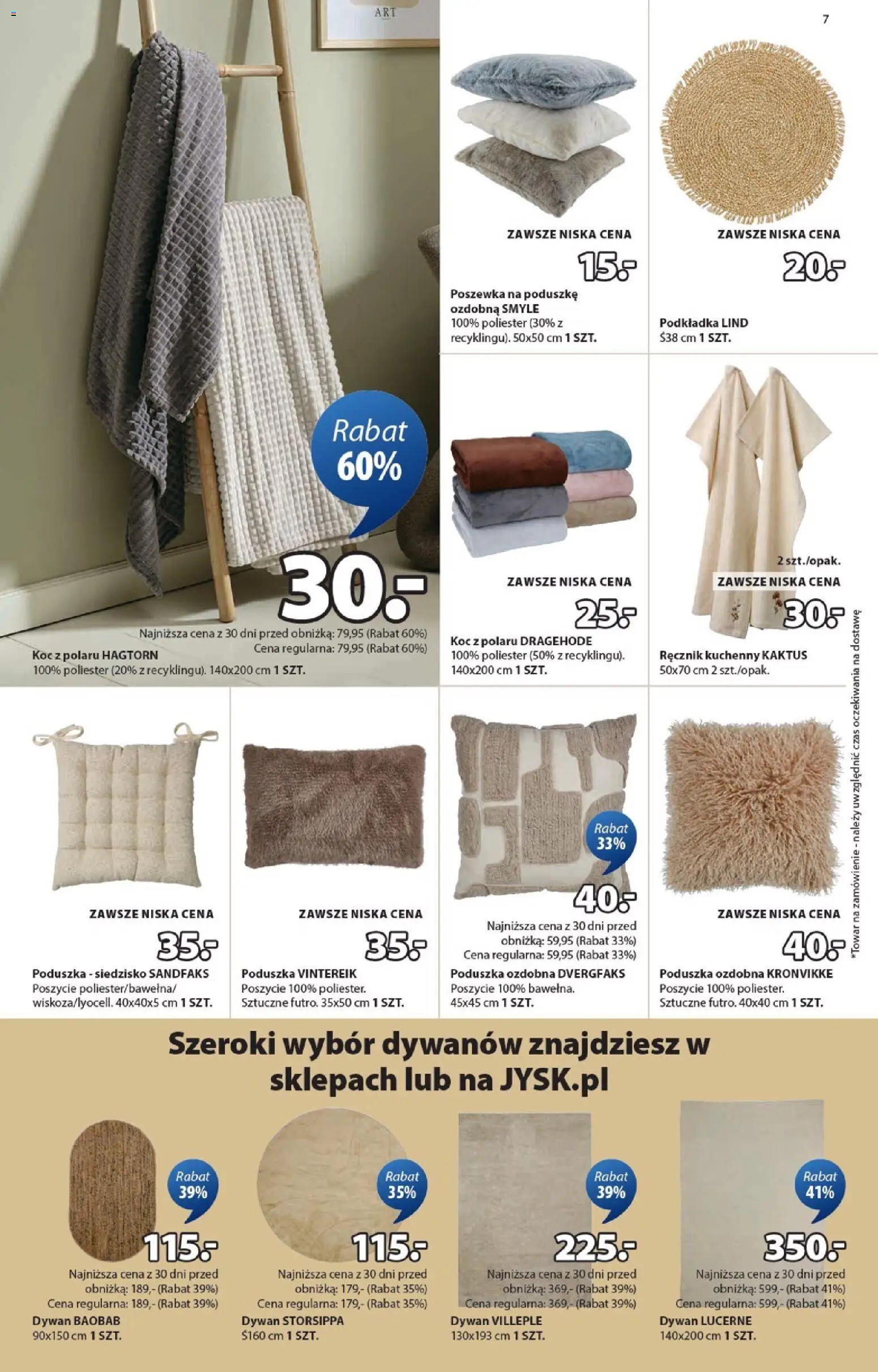 JYSK Gazetka od 22.10.2025 | Strona: 7 | Produkty: Poduszka, Koc, Dywan