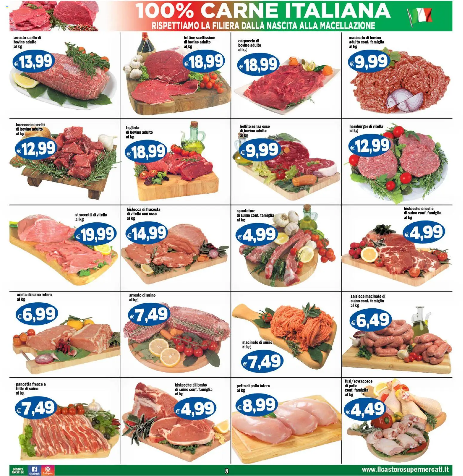 Volantino Il Castoro del 27.11.2025 | Pagina: 8 | Prodotti: Bovino, Petto di Pollo, Pancetta, Hamburger