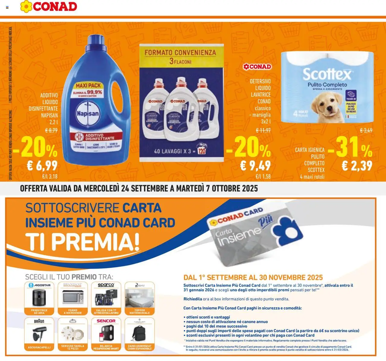 Volantino Conad del 24.09.2025 | Pagina: 28 | Prodotti: Carta igienica, Zaino, Lavatrice, Friggitrice