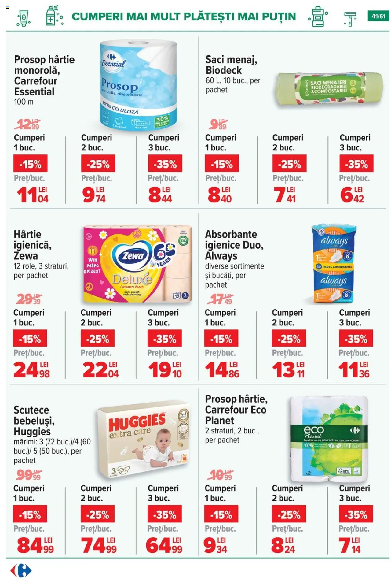 Catalog Carrefour – valabil de la 20.08.2025 | Pagină: 42 | Produse: Saci menajeri, Absorbante, Scutece
