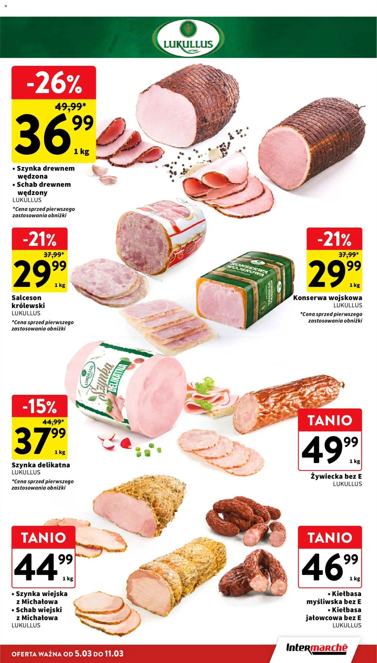 Intermarche gazetka od 05.03.2026 | Strona: 13 | Produkty: Kiełbasa, Schab, Myśliwska, Szynka