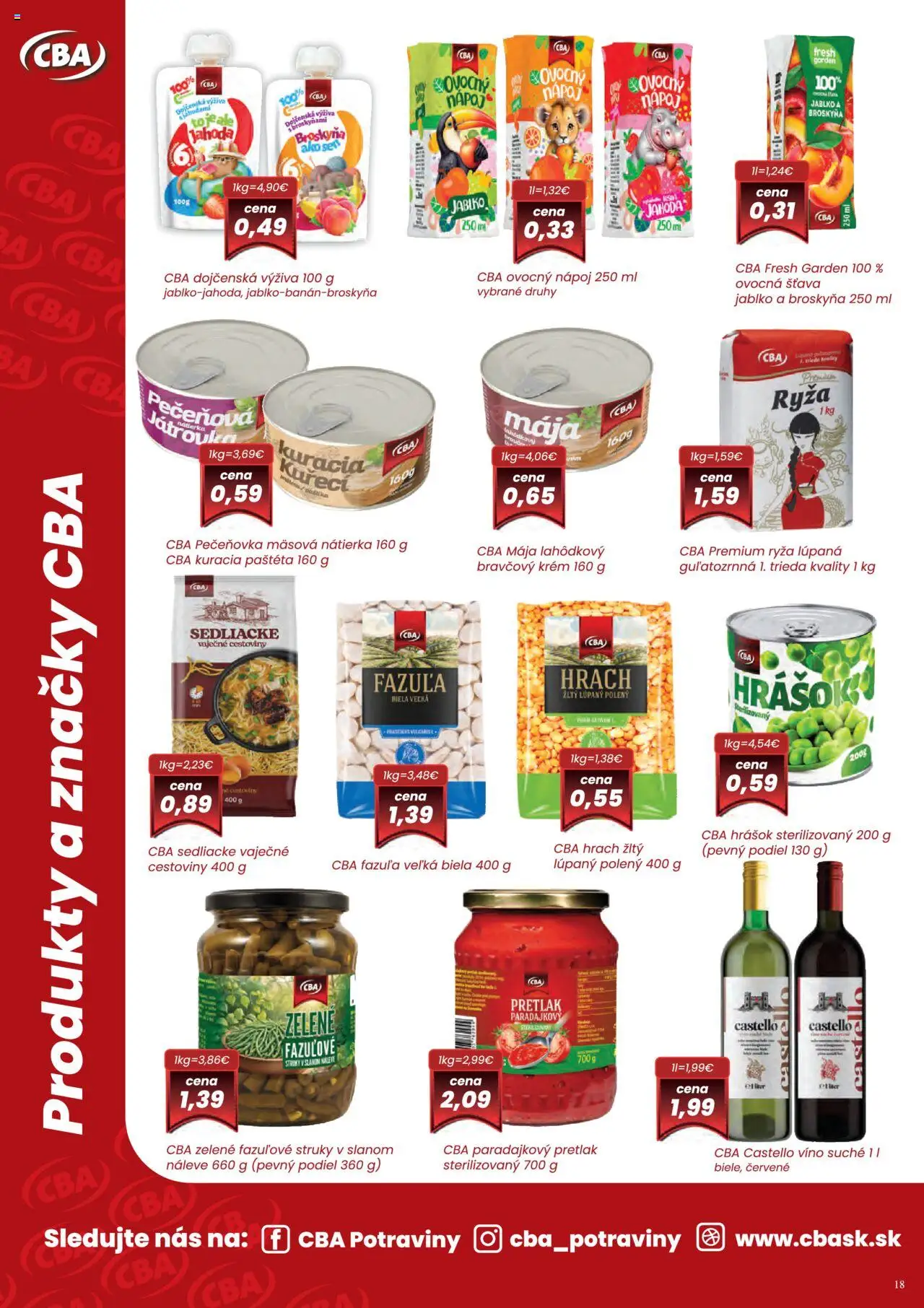 Nové CBA Komfos akcie – leták je platný od 02.10.2025 | Strana: 18 | Produkty: Cestoviny, Fazuľa, Hrášok, Hrach