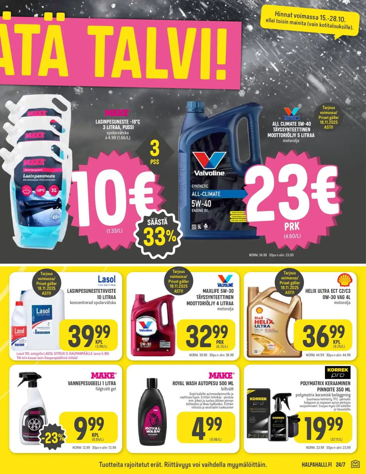 Halpa Halli tarjoukset – voimassa 15.10.2025 alkaen | Sivu: 9 | Tuotteet: Moottoriöljy, Voi, Lasinpesuneste