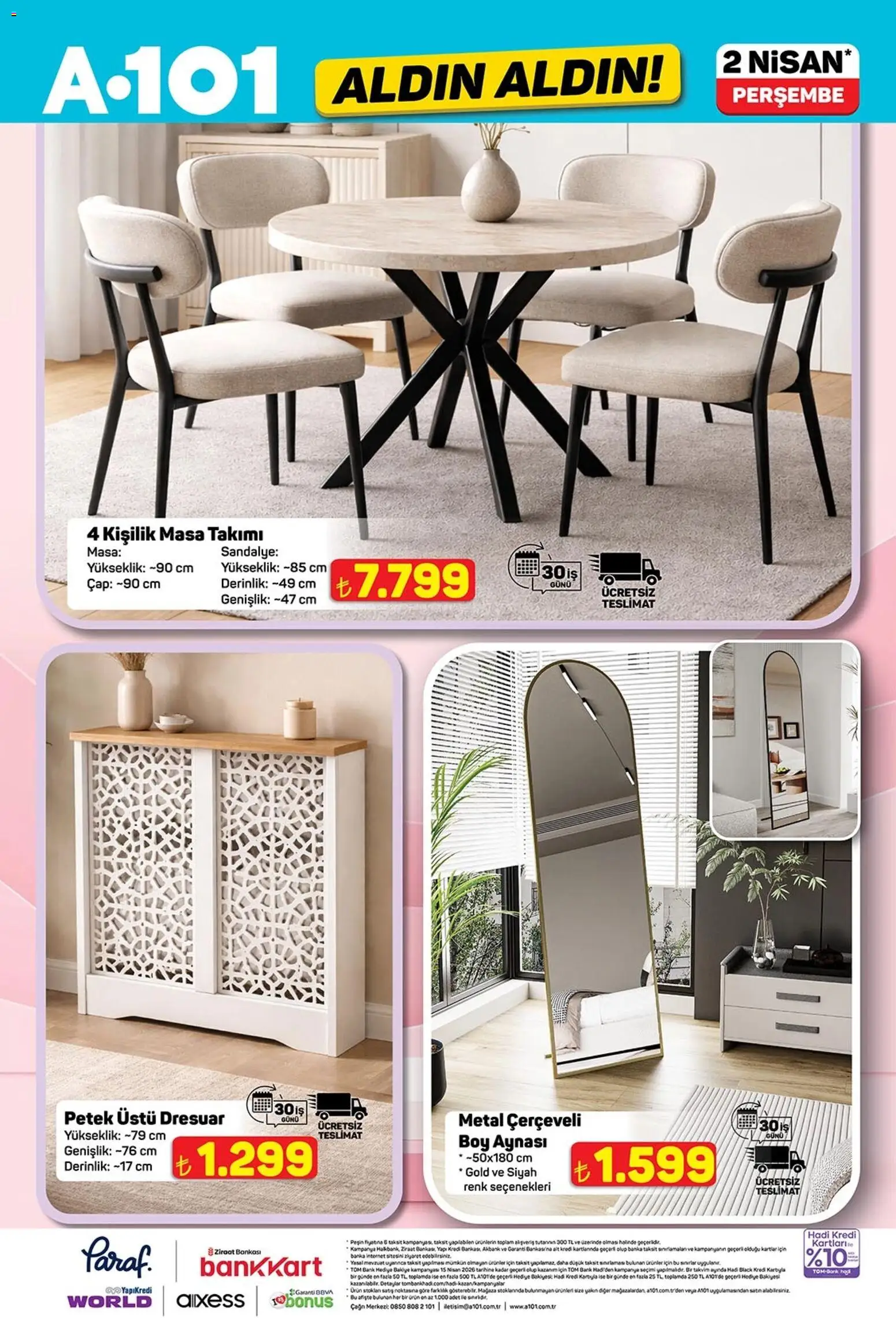 A101 - Katalog Aldın Aldın - 02.04.2026 tarihinden itibaren geçerlidir | Sayfa: 13 | Ürünler: Masa, Sandalye, Boy aynası