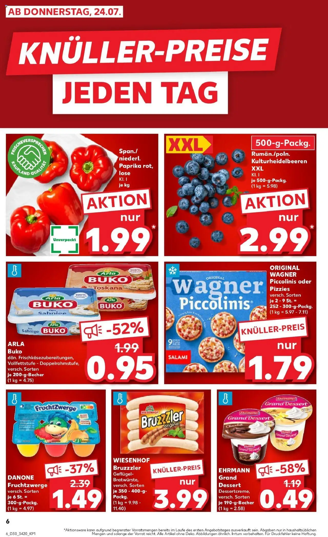 Kaufland prospekt Eberswalde	 - gültig ab dem 24.07.2025 | Seite: 6 | Produkte: Ehrmann grand dessert, Fruchtzwerge, Paprika, Arla buko