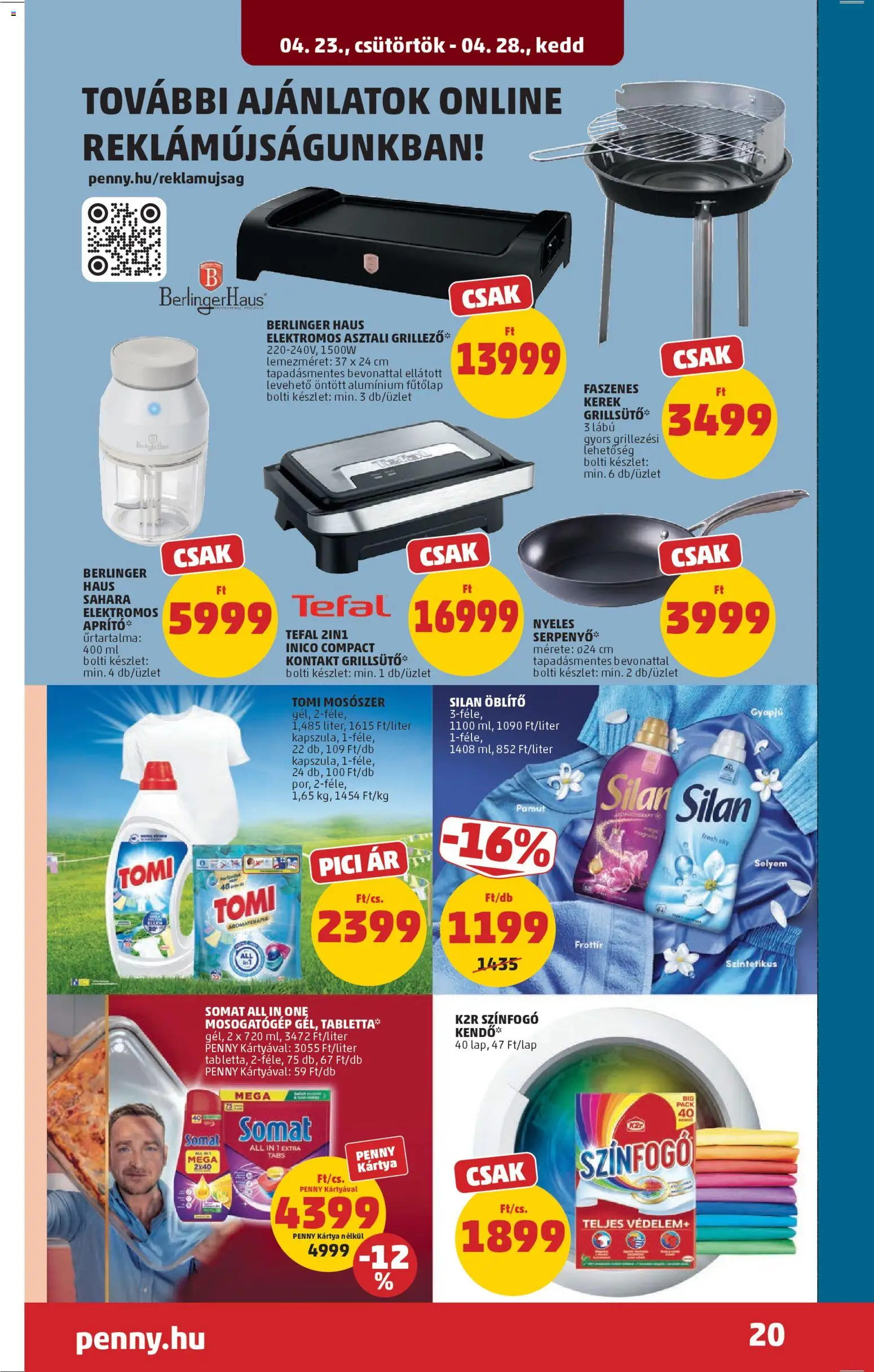PENNY akciós ujság - amely érvényes a következő dátumtól: 23.04.2026 | Oldal: 23 | Termékek: Somat, Tefal, Grill, Mosószer