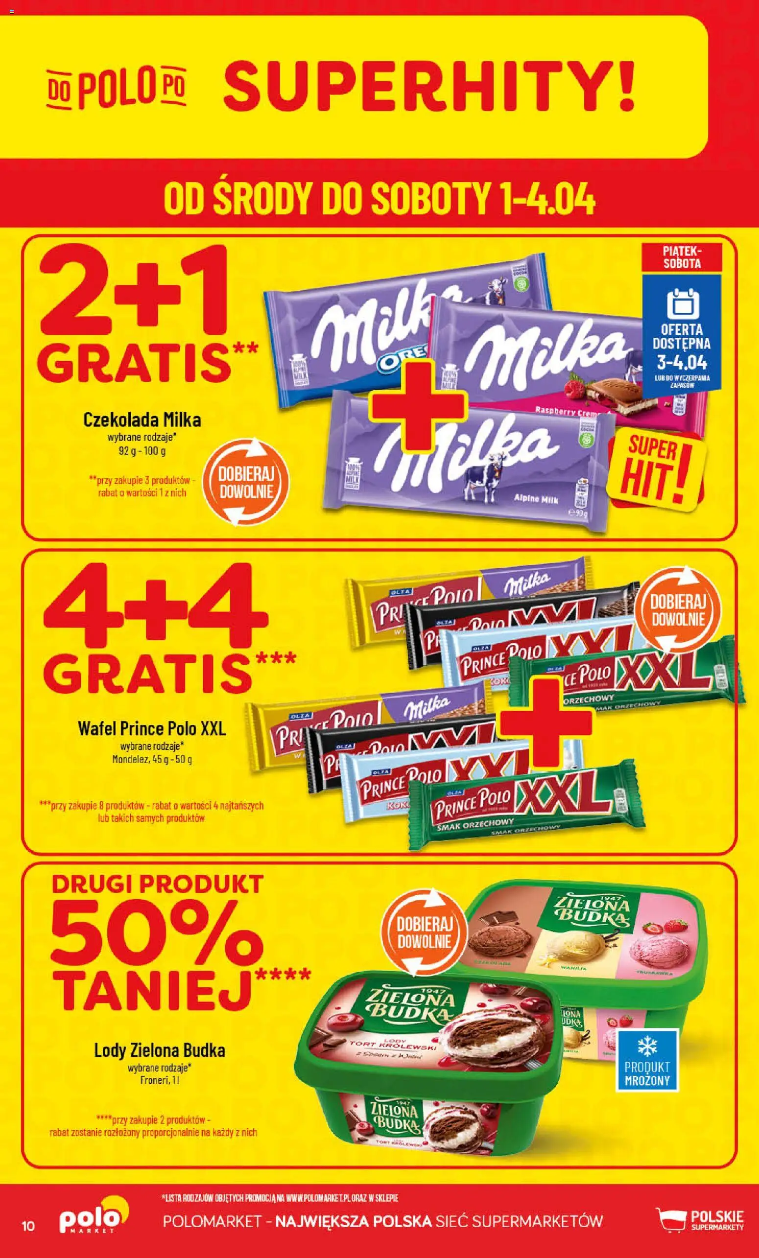 POLOmarket gazetka od 01.04.2026 | Strona: 10 | Produkty: Prince polo xxl, Czekolada milka, Milka, Lody