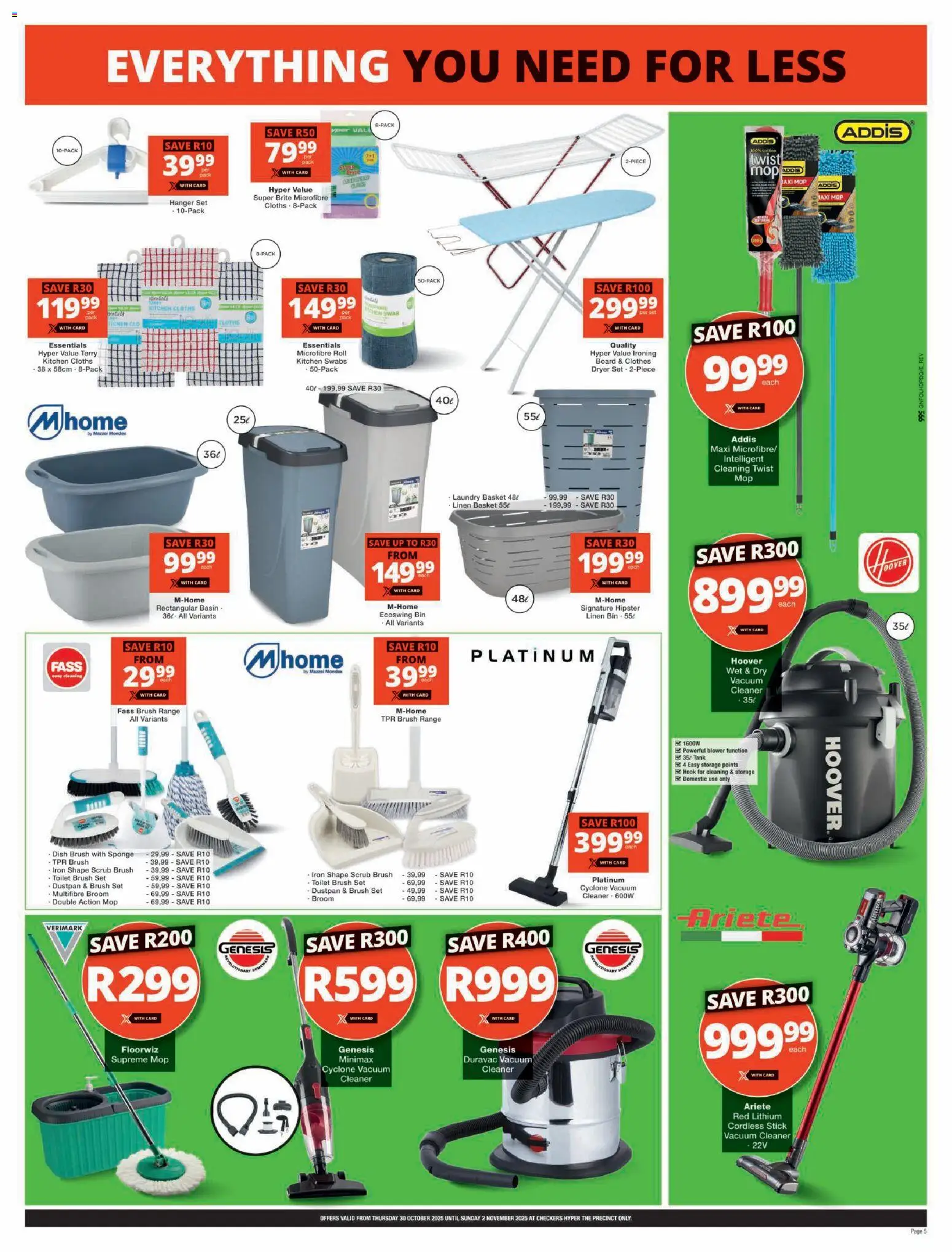 New Checkers catalogue – valid from 30.10.2025 | Page: 5 | Products: Dryer, Iron, Mop, Basin