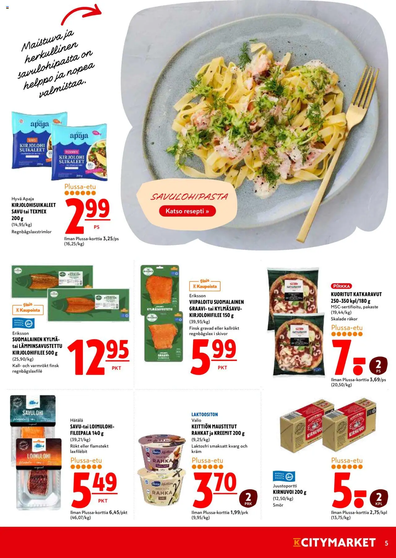K-Citymarket tarjoukset – voimassa 25.09.2025 alkaen | Sivu: 5 | Tuotteet: Kirjolohi, Savulohi
