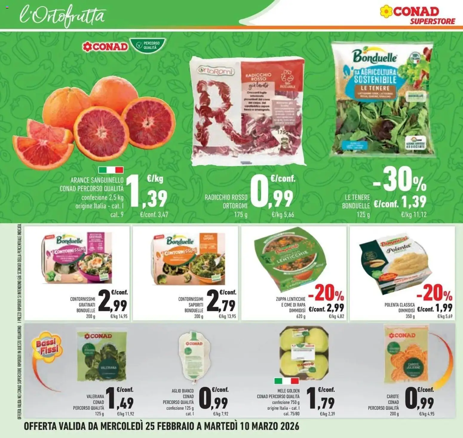 Volantino Conad del 25.02.2026 | Pagina: 10 | Prodotti: Valeriana, Mele, Arance, Carote