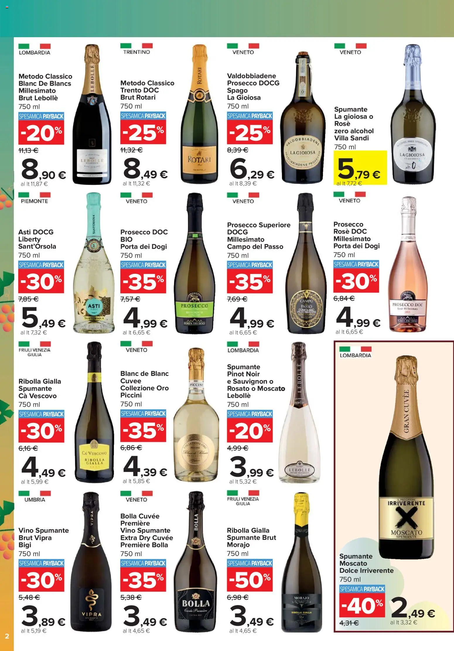 Volantino Carrefour del 19.11.2025 | Pagina: 2 | Prodotti: Prosecco, Vino, Spumante, Torta