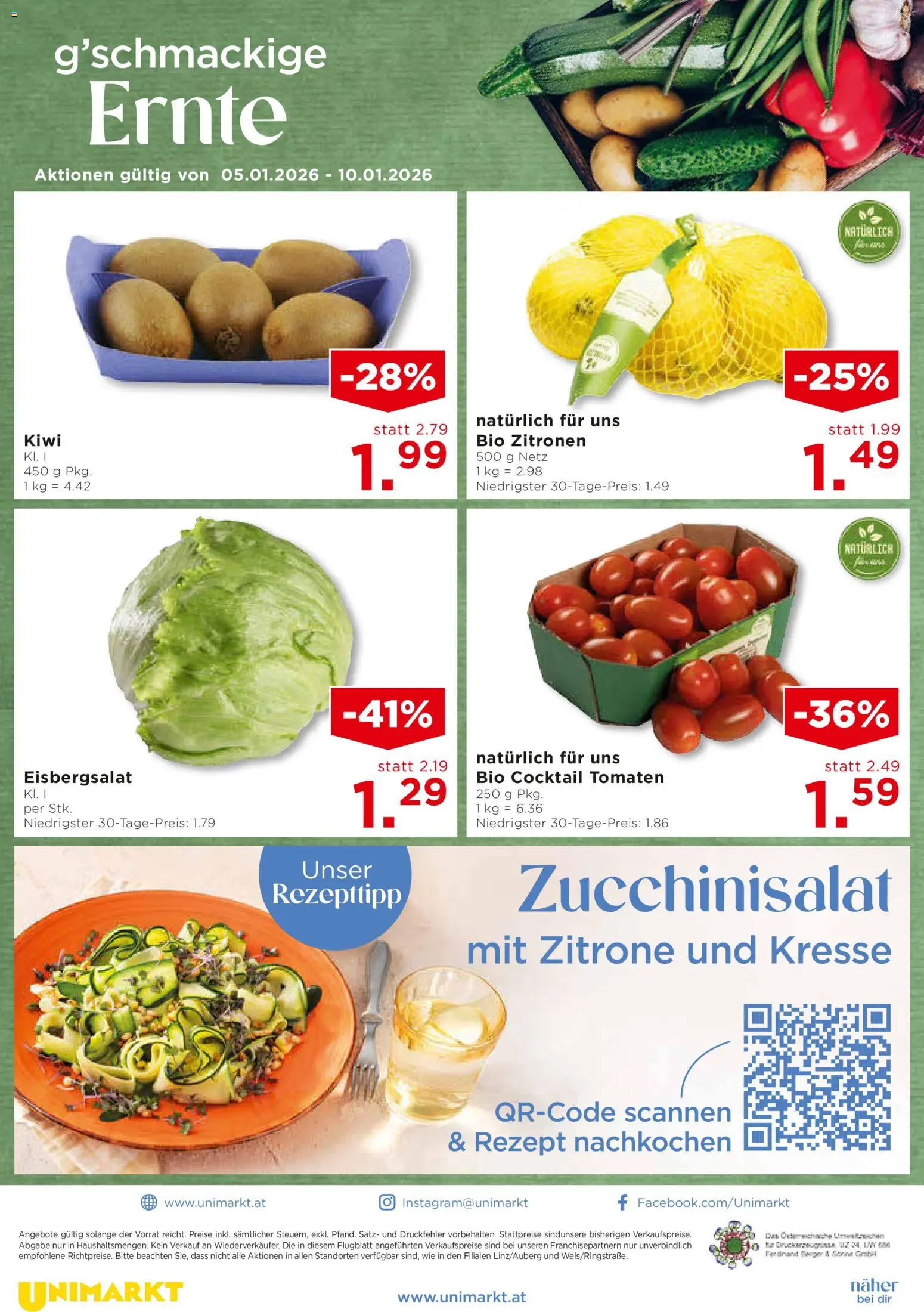 Unimarkt Flugblatt gültig ab 07.01.2026 | Seite: 12 | Produkte: Kiwi, Zitrone, Tomaten