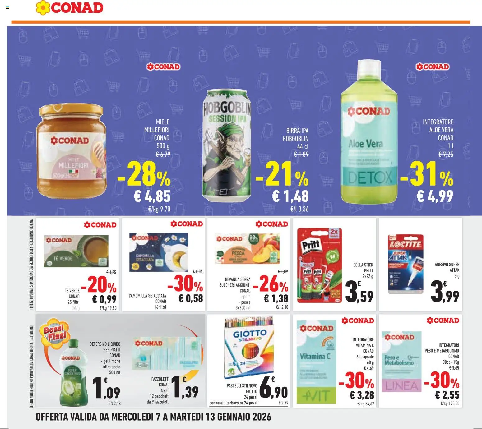 Volantino Conad del 07.01.2026 | Pagina: 18 | Prodotti: Tè, Pesca, Aloe vera, Pastelli