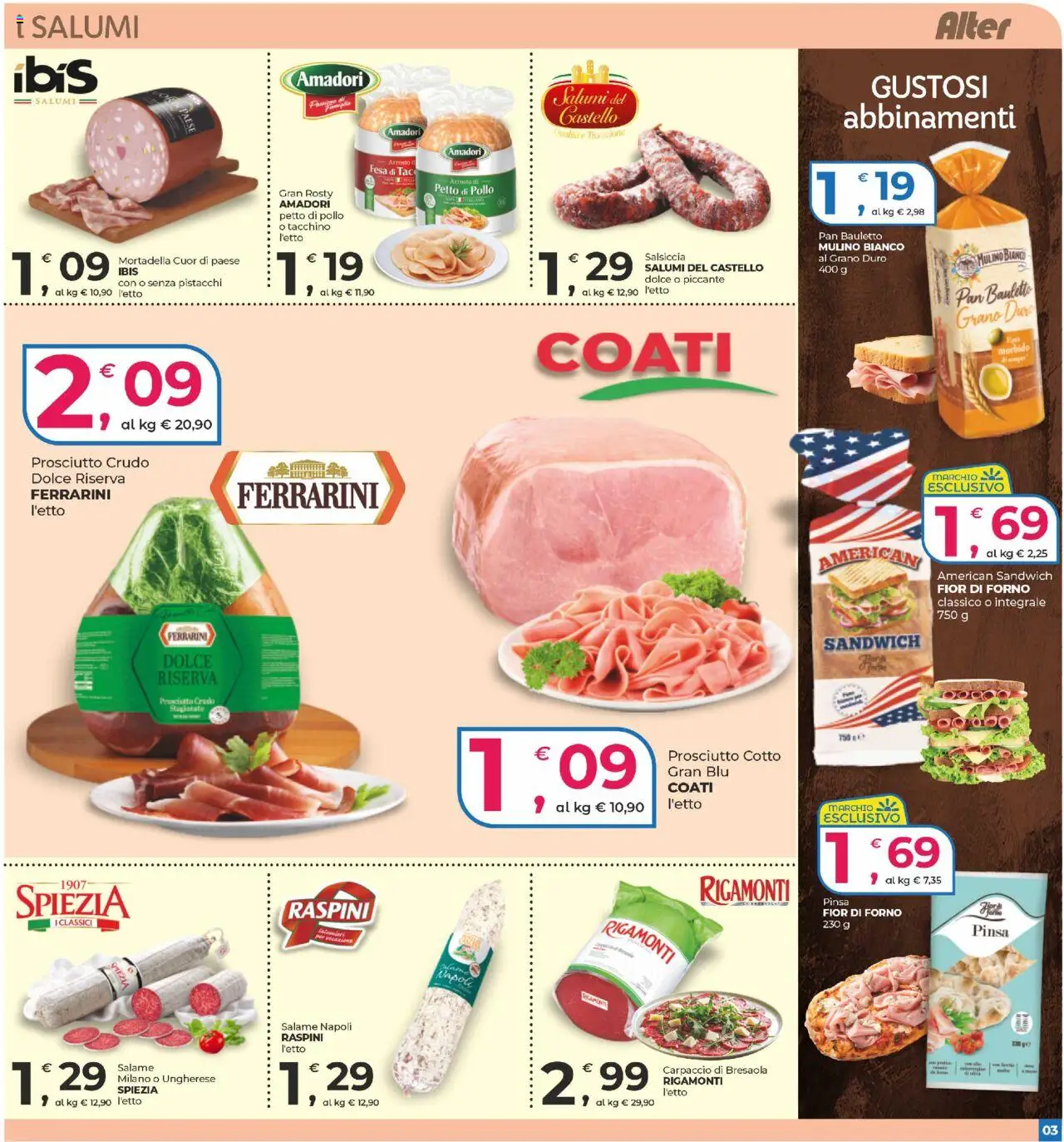 Volantino Alter Discount del 18.09.2025 | Pagina: 3 | Prodotti: Petto di Pollo, Arrosto, Prosciutto, Salsiccia