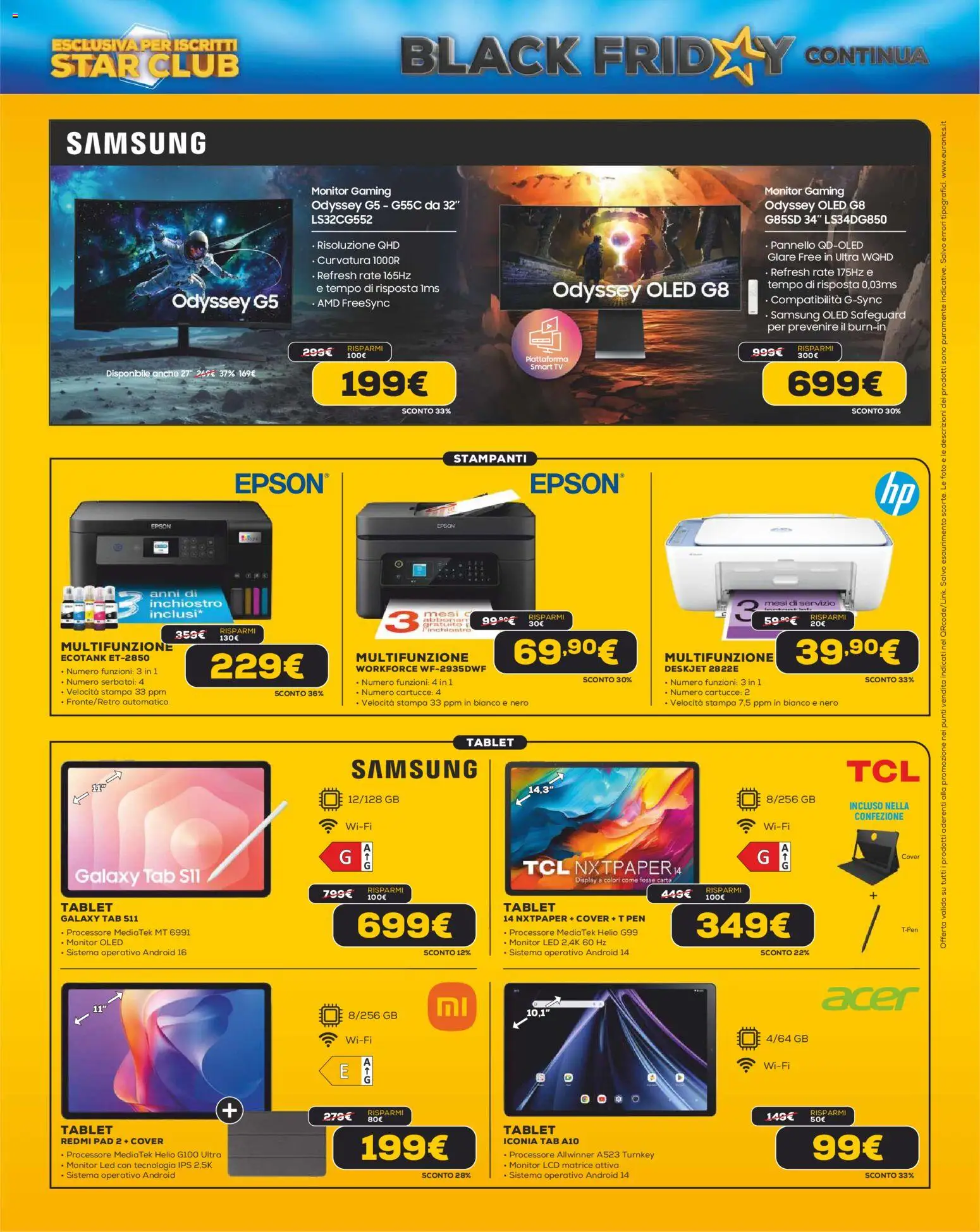Volantino Euronics del 13.11.2025 | Pagina: 11 | Prodotti: Monitor, Tablet, Stampa, Samsung