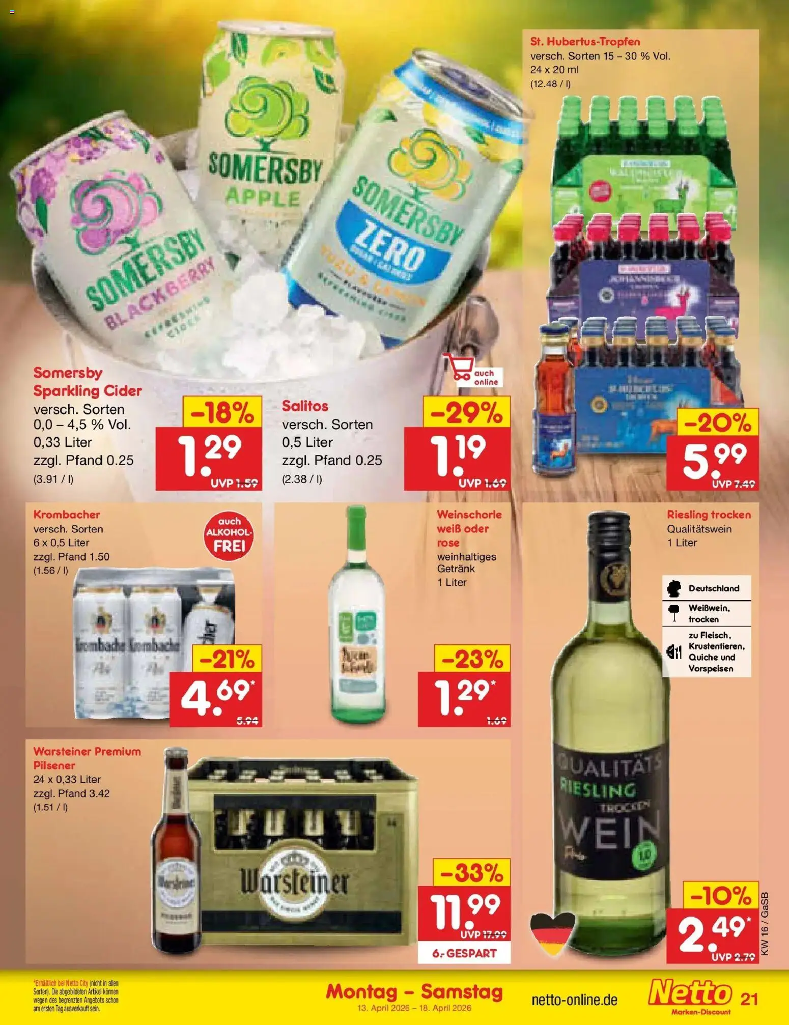 Netto Marken-Discount Prospekt Bremen-Lesum	 – gültig ab 13.04.2026 | Seite: 29 | Produkte: Apple, Weinschorle, Krombacher, Wein