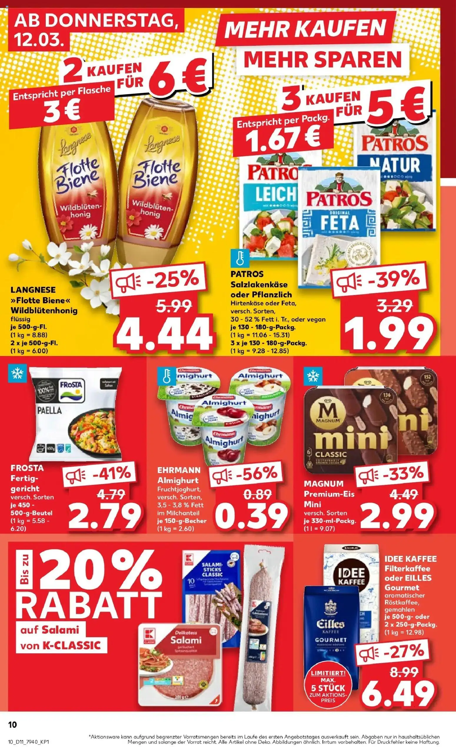 Kaufland Prospekt Düren	 – gültig ab 12.03.2026 | Seite: 10 | Produkte: Feta, Kaffee, Patros, Salami