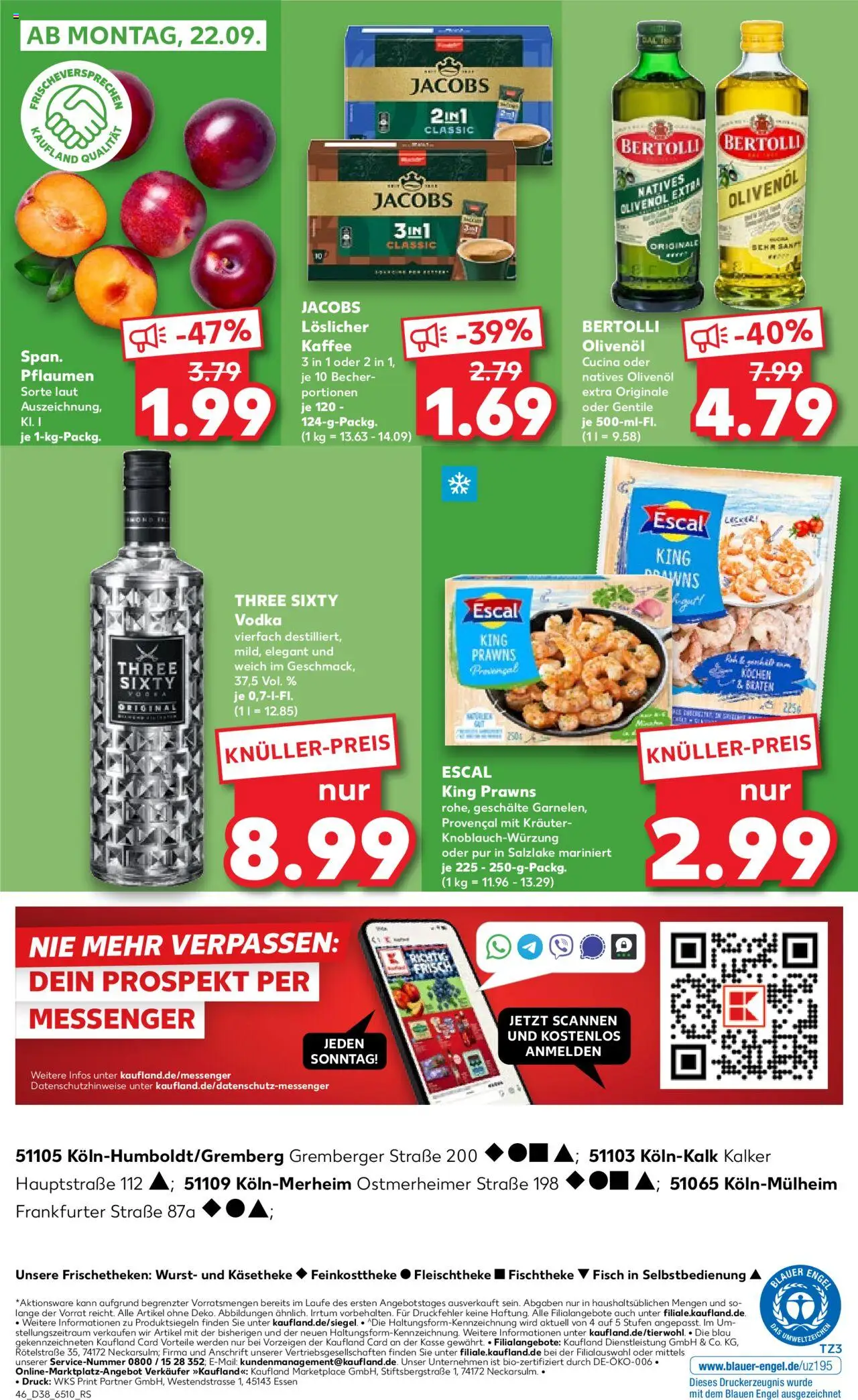Kaufland prospekt Köln	 – gültig ab 18.09.2025 | Seite: 46 | Produkte: Olivenol, Fisch, Wurst, Vodka