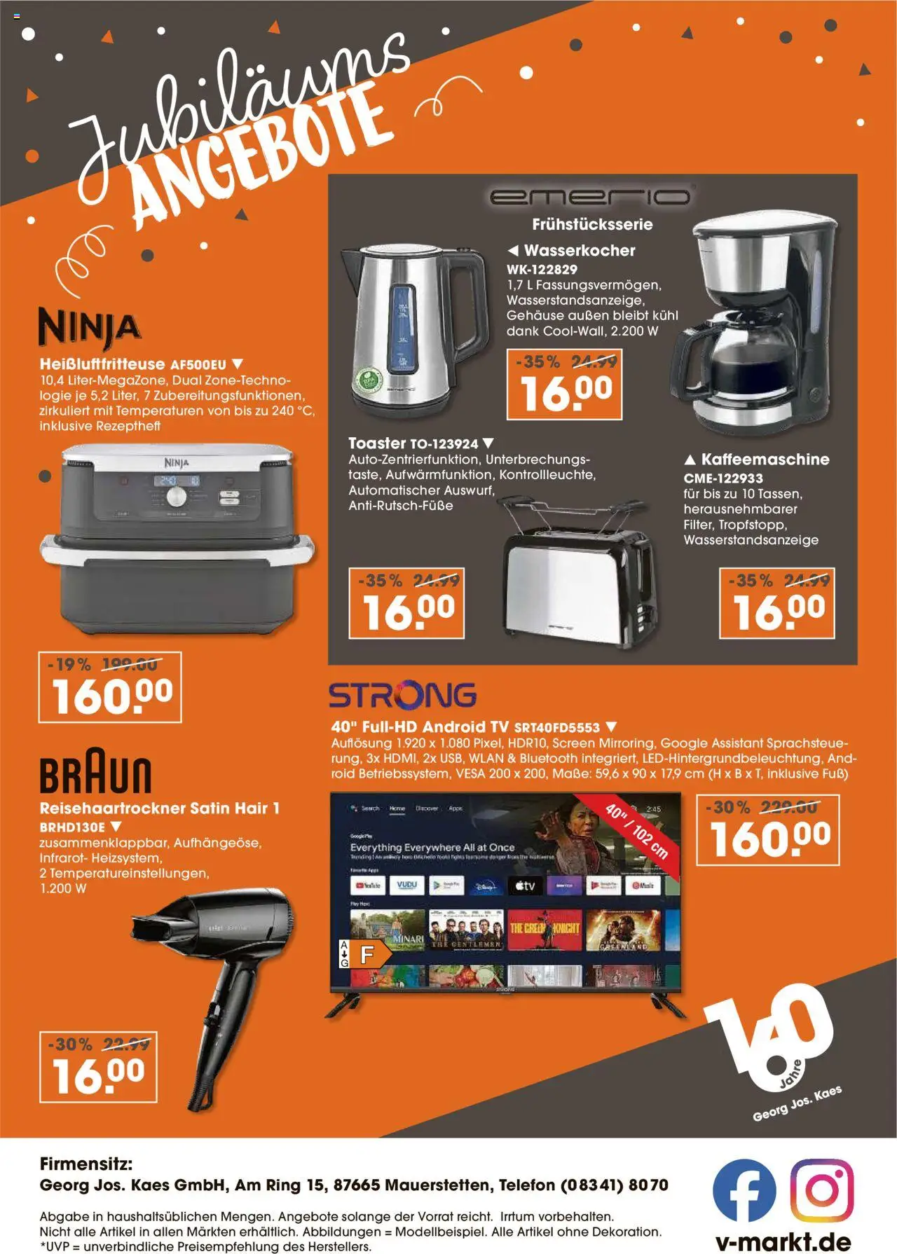 V-Markt - Oberpfalz – gültig ab 18.09.2025 | Seite: 5 | Produkte: Kaffeemaschine, Wasserkocher, Heißluftfritteuse, Telefon