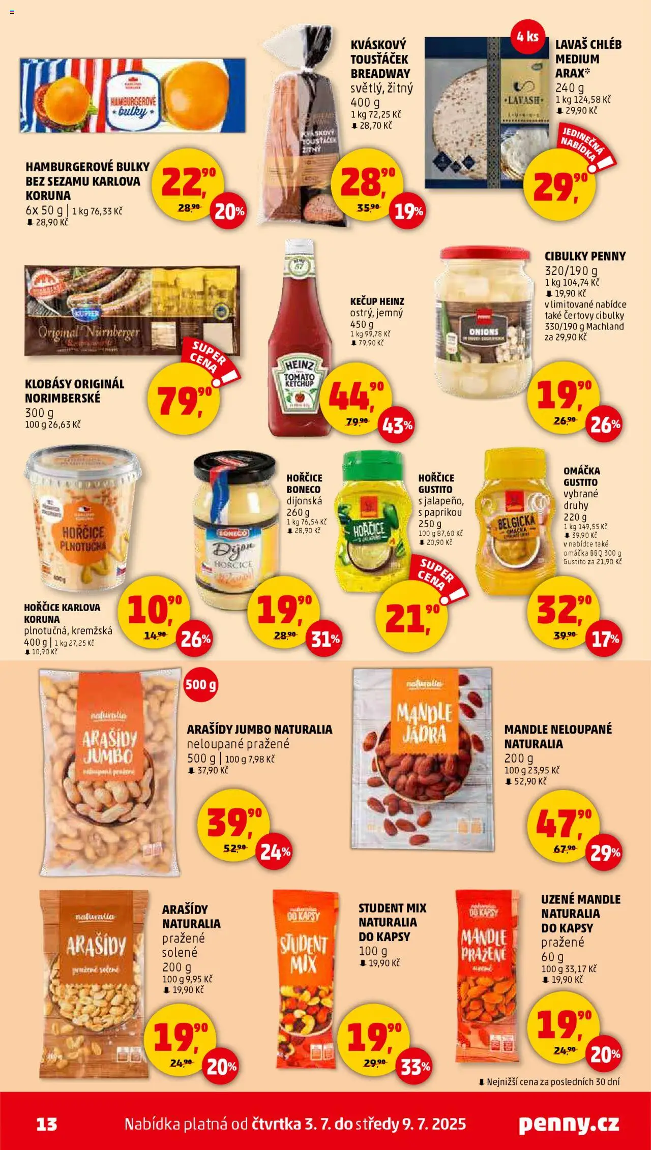 Penny Market leták - Čtvrtečník od 03.07.2025 | Strana: 13 | Produkty: Chléb, Arašídy, Hořčice, Mandle