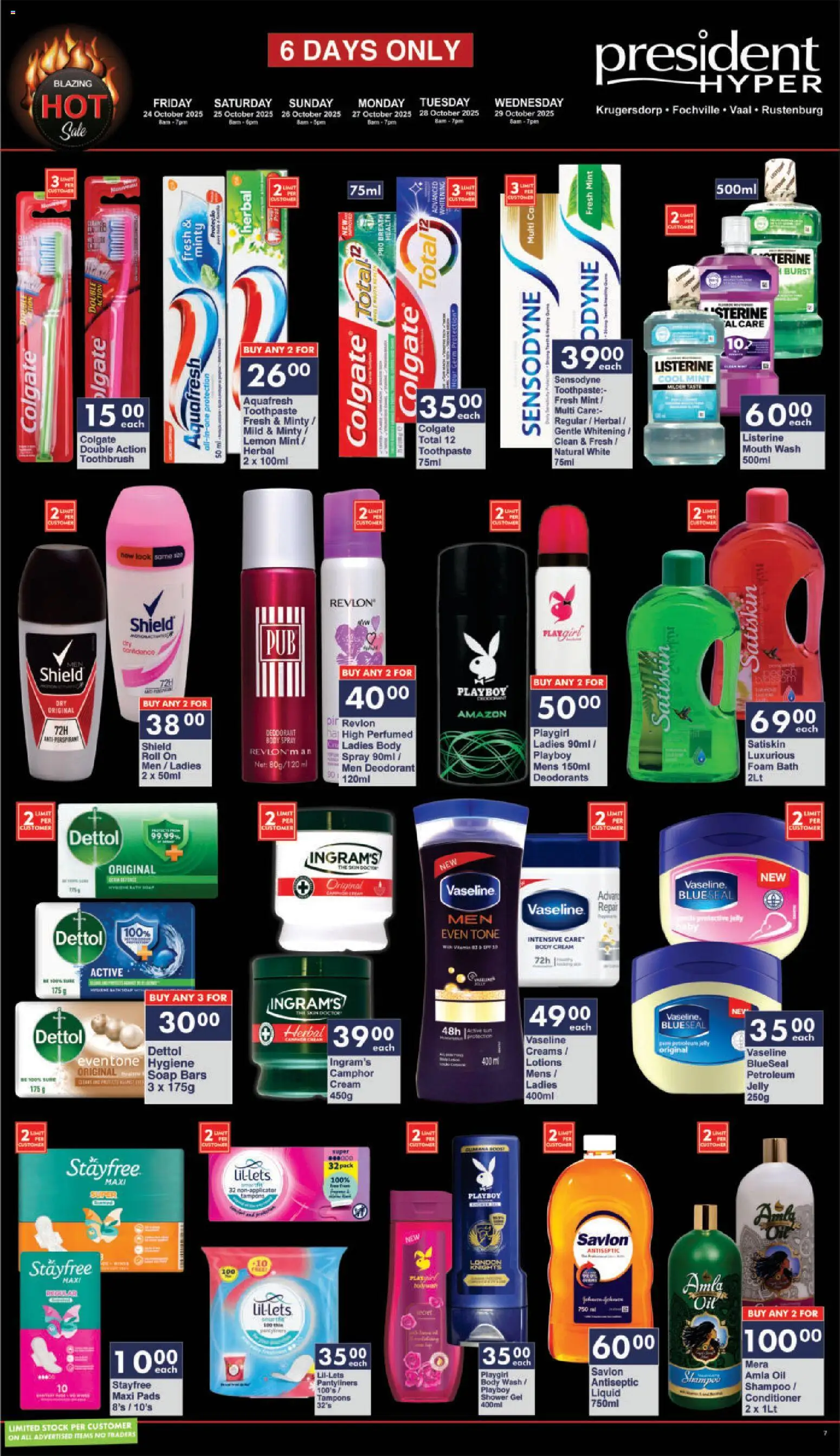 New President Hyper catalogue – valid from 24.10.2025 | Page: 7 | Products: Pads, Body spray, Cream, Mouth wash