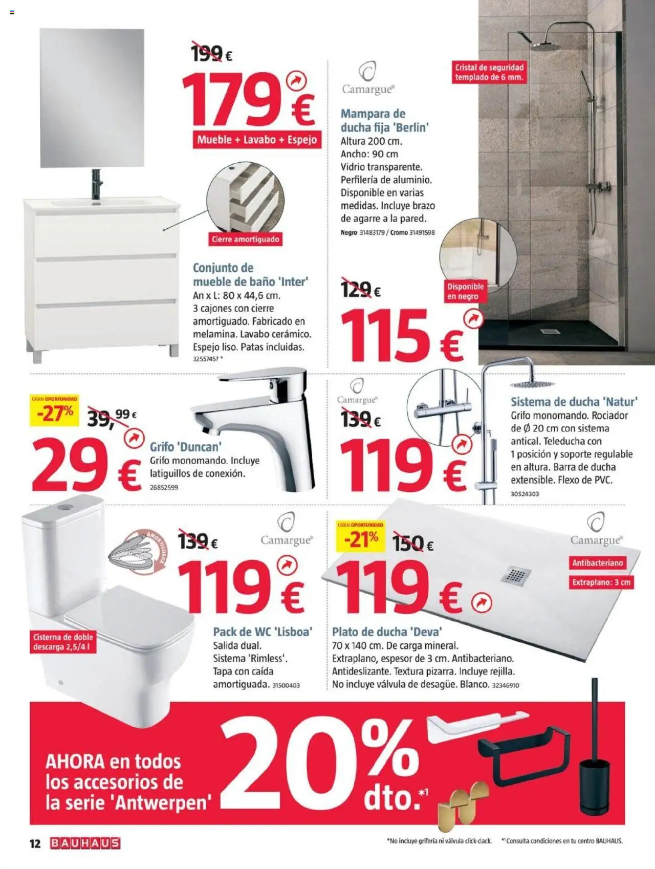 Bauhaus folleto │ válido desde el 28.08.2025 | Página: 12 | Productos: Barra de ducha, Lavabo, Ducha, Espejo