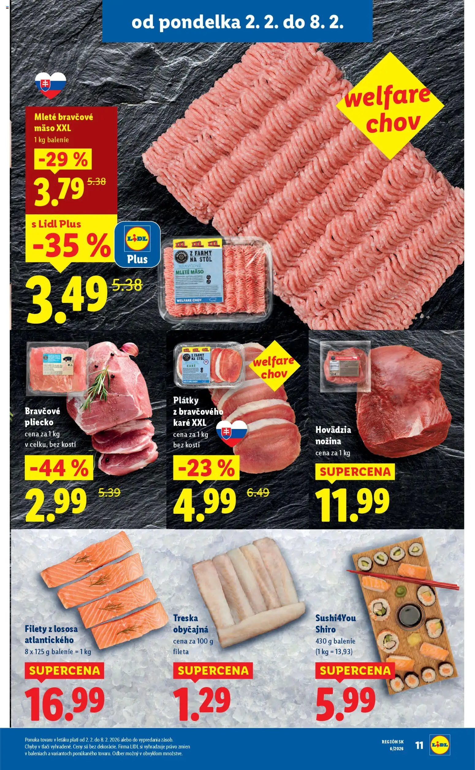 Nové Lidl akcie – leták je platný od 05.02.2026 | Strana: 57 | Produkty: Stôl, Sushi, Mleté mäso