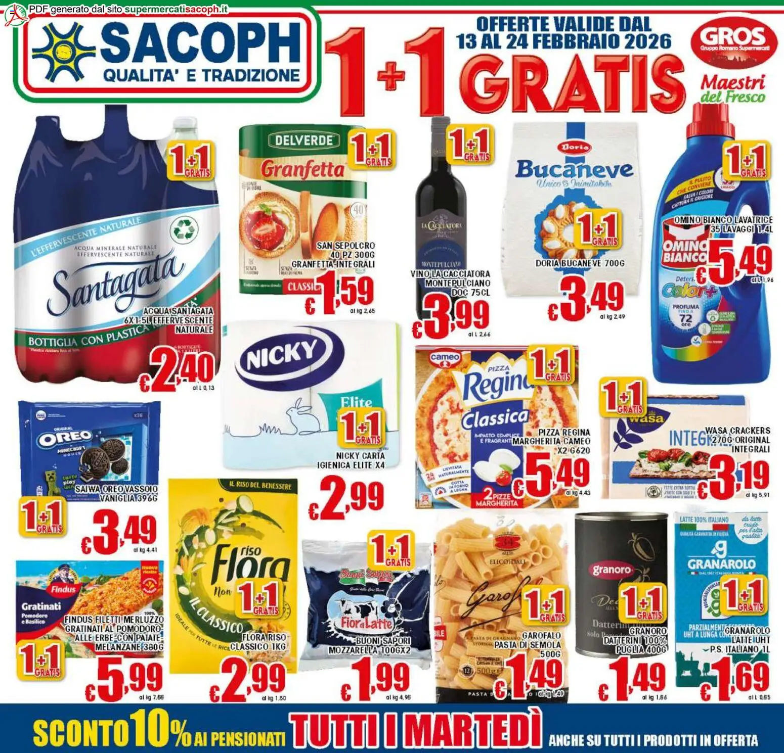 Volantino Sacoph del 13.02.2026 | Pagina: 1 | Prodotti: Merluzzo, Acqua, Crackers, Acqua minerale