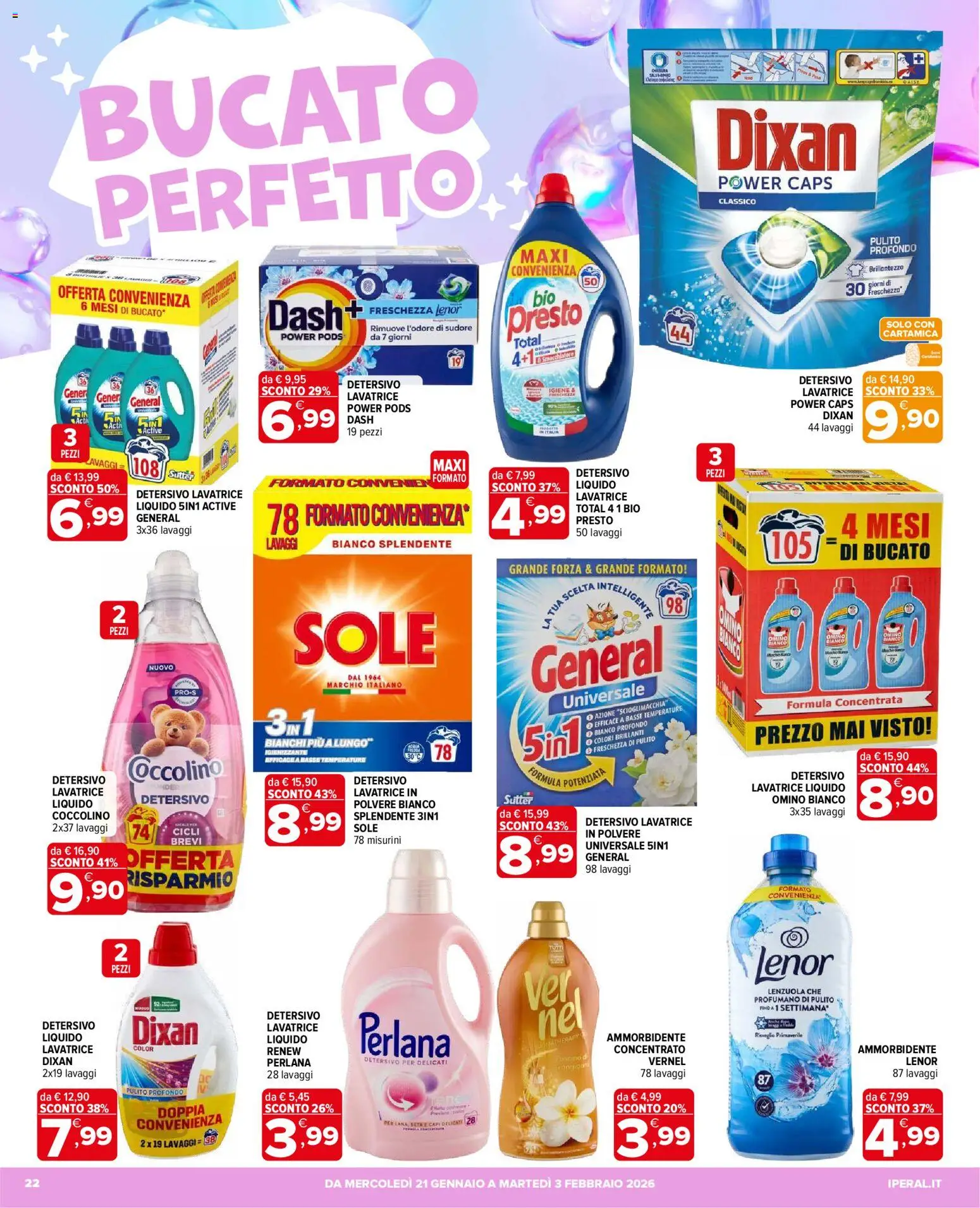 Volantino Iperal del 21.01.2026 | Pagina: 22 | Prodotti: Ammorbidente, Smacchiatore, Lavatrice, Lenzuola