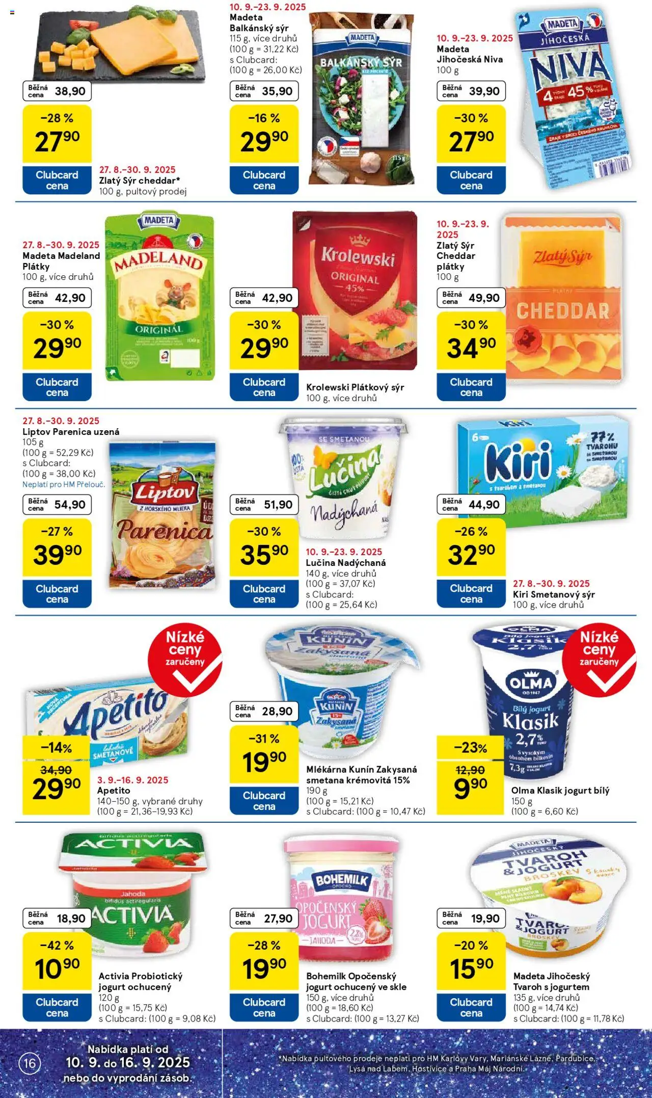 Tesco leták - Hypermarket od 10.09.2025 | Strana: 16 | Produkty: Sýr, Lučina, Niva, Cheddar