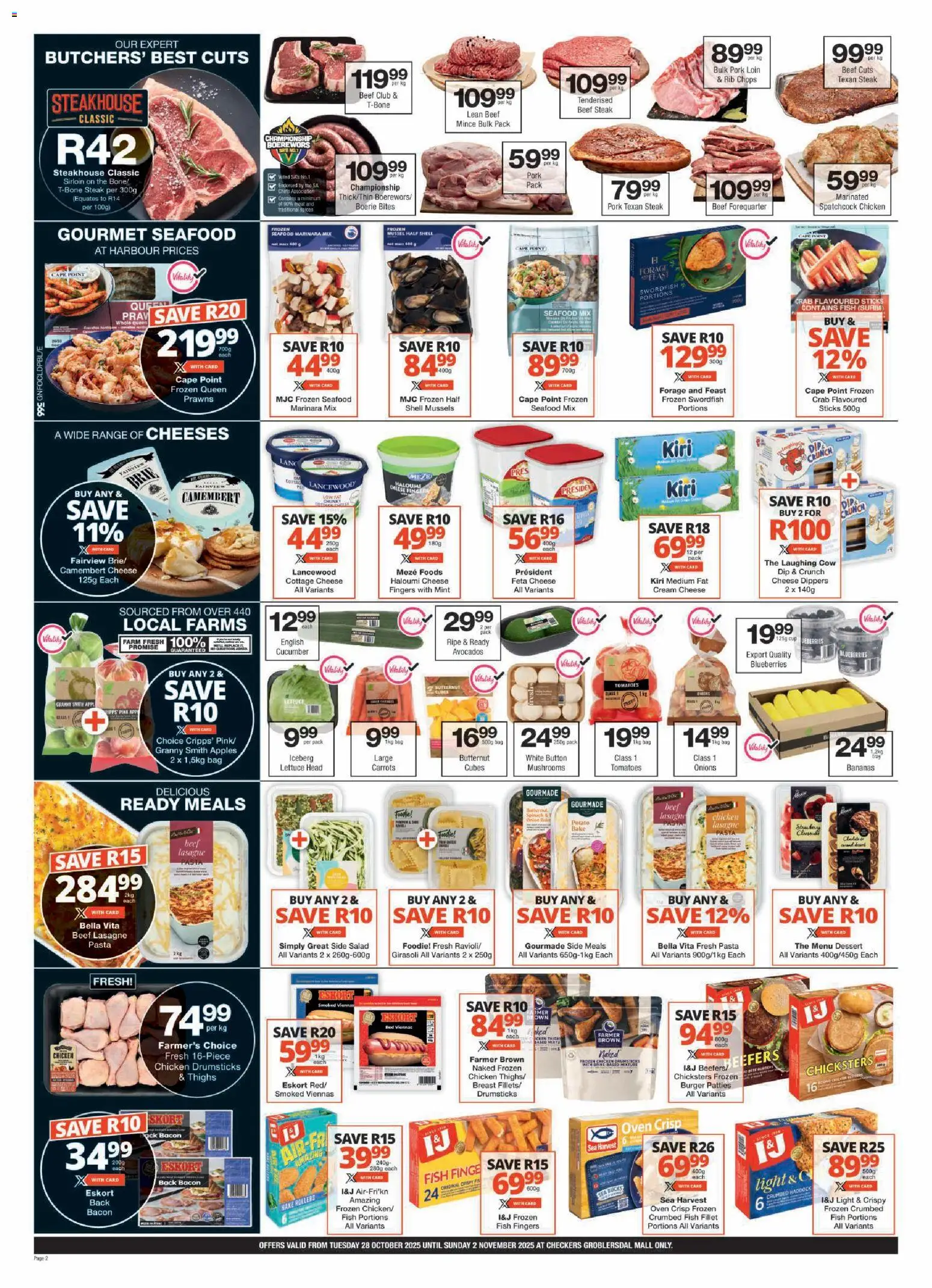 New Checkers catalogue – valid from 28.10.2025 | Page: 2 | Products: Magdalenas, Fish, Máscara de pestañas, Bacon