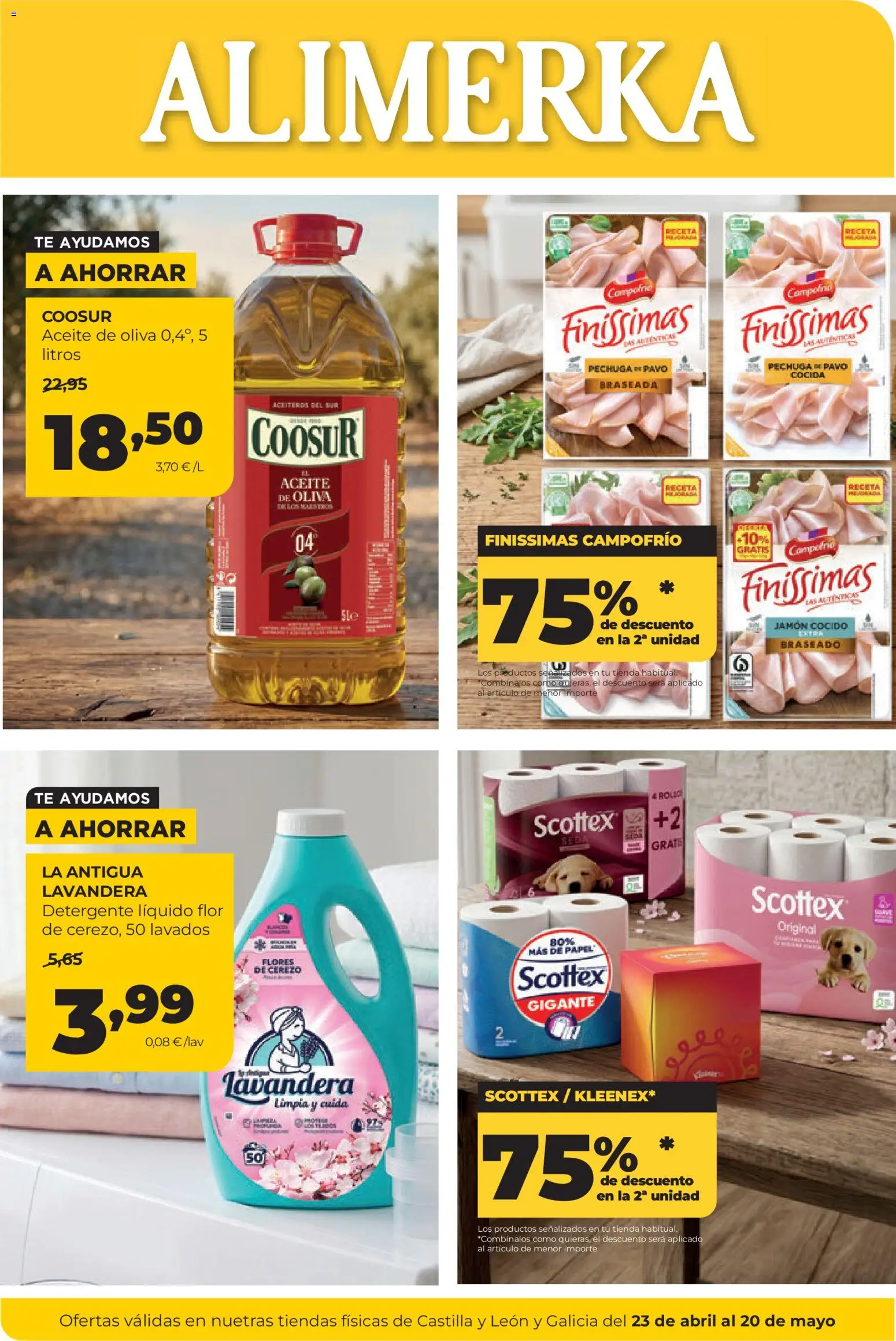 Alimerka folleto Castilla y León │ válido desde el 23.04.2026 | Página: 1 | Productos: Detergente, Aceite, Jamón, Jamón cocido