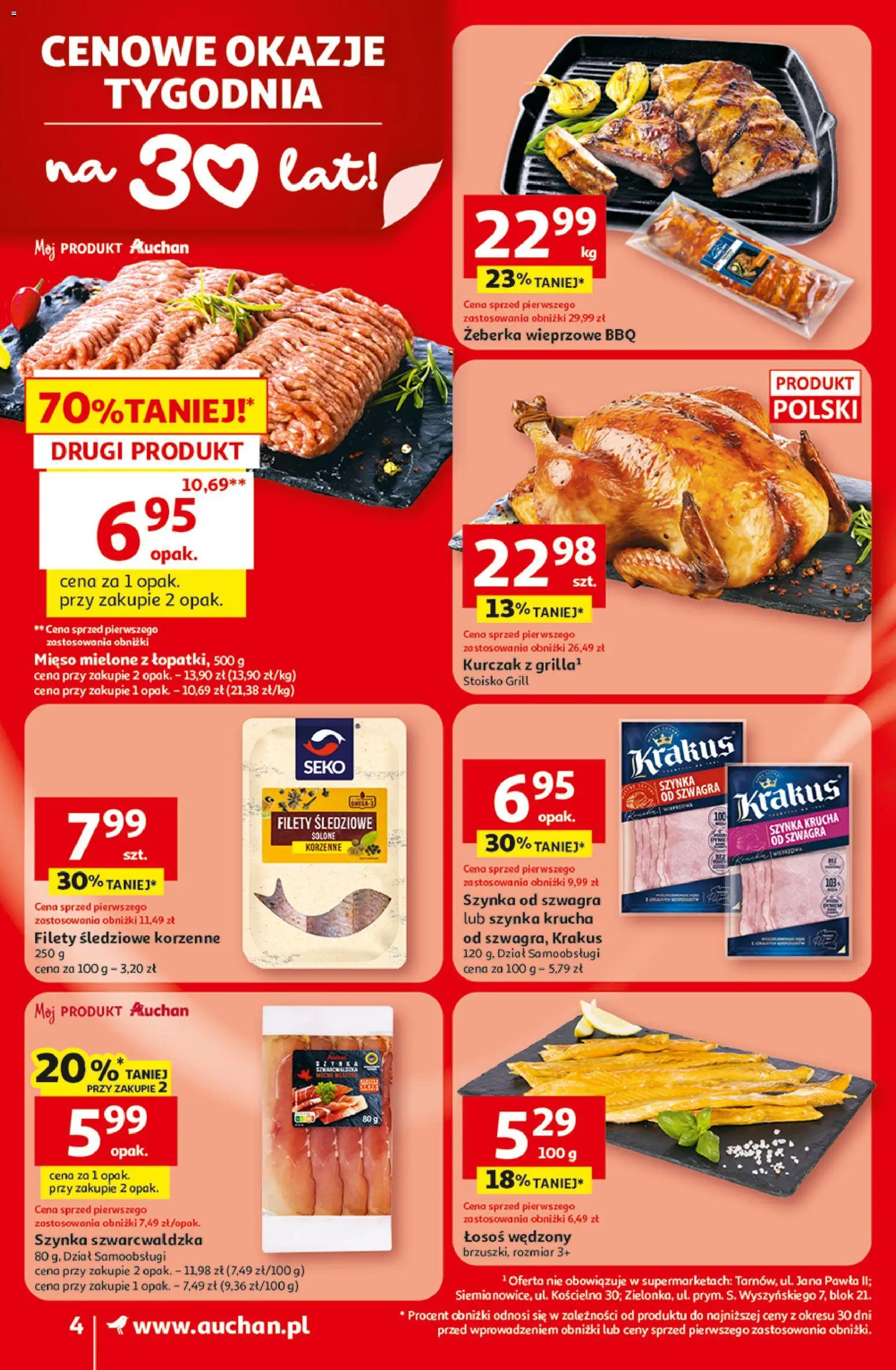 Auchan gazetka od 09.04.2026 | Strona: 4 | Produkty: Kurczak, Mięso, Mięso mielone, Szynka szwarcwaldzka