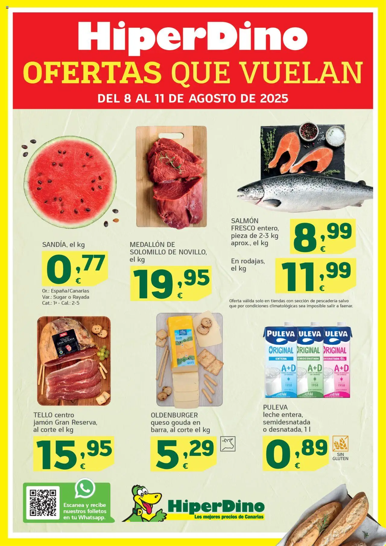 HiperDino folleto │ válido desde el 08.08.2025 | Página: 1 | Productos: Leche, Queso, Jamón, Queso Gouda
