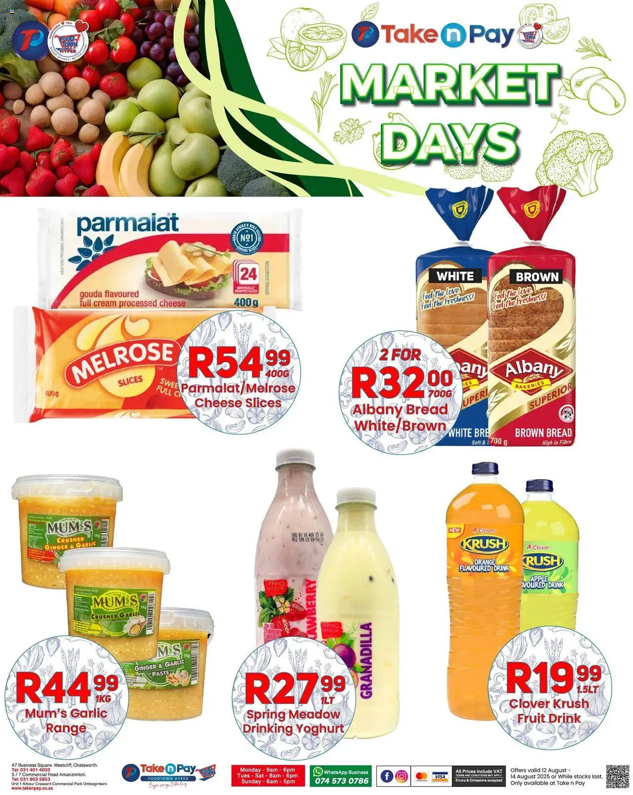 Take n Pay Market Day │ valid from 12.08.2025 | Page: 7 | Products: Yoghurt, Bread, Cream, Garlic