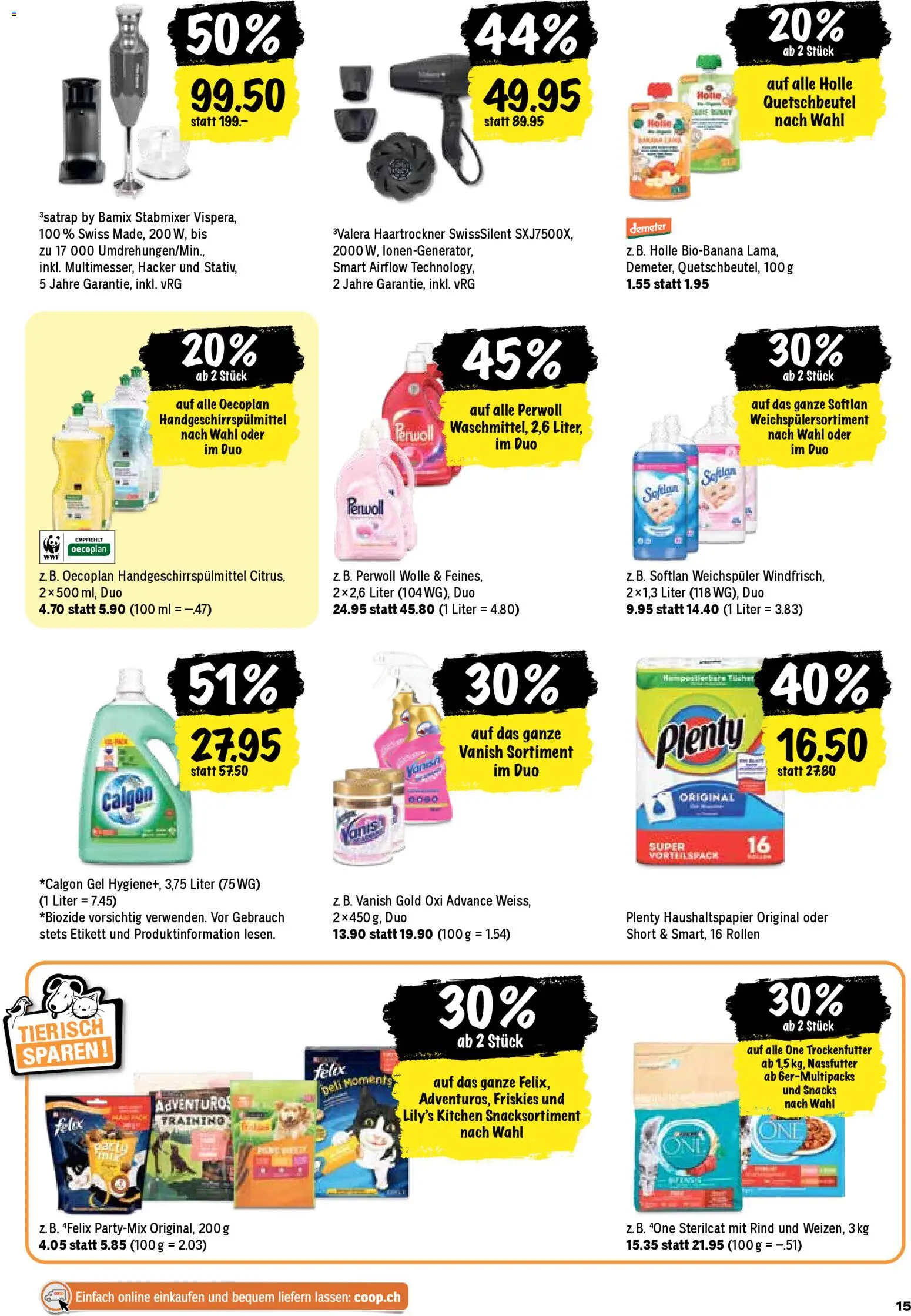 Coop aktionen – gültig ab 31.03.2026 | Seite: 15 | Produkte: Haartrockner, Weichspüler, Stabmixer