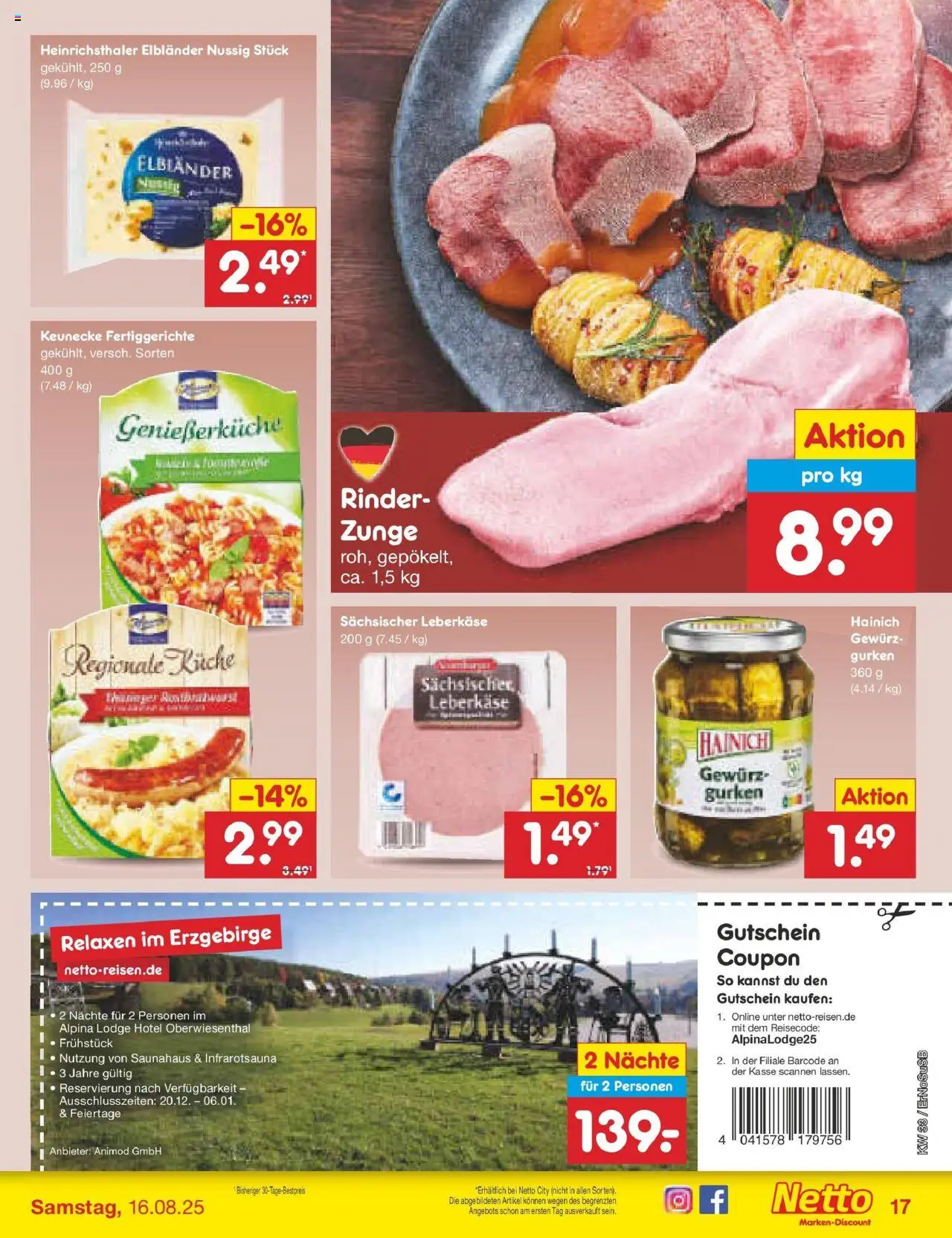 Netto Marken-Discount prospekt Erfurt	 - gültig ab dem 11.08.2025 | Seite: 25 | Produkte: Küche, Fertiggerichte, Gurken, Leberkase