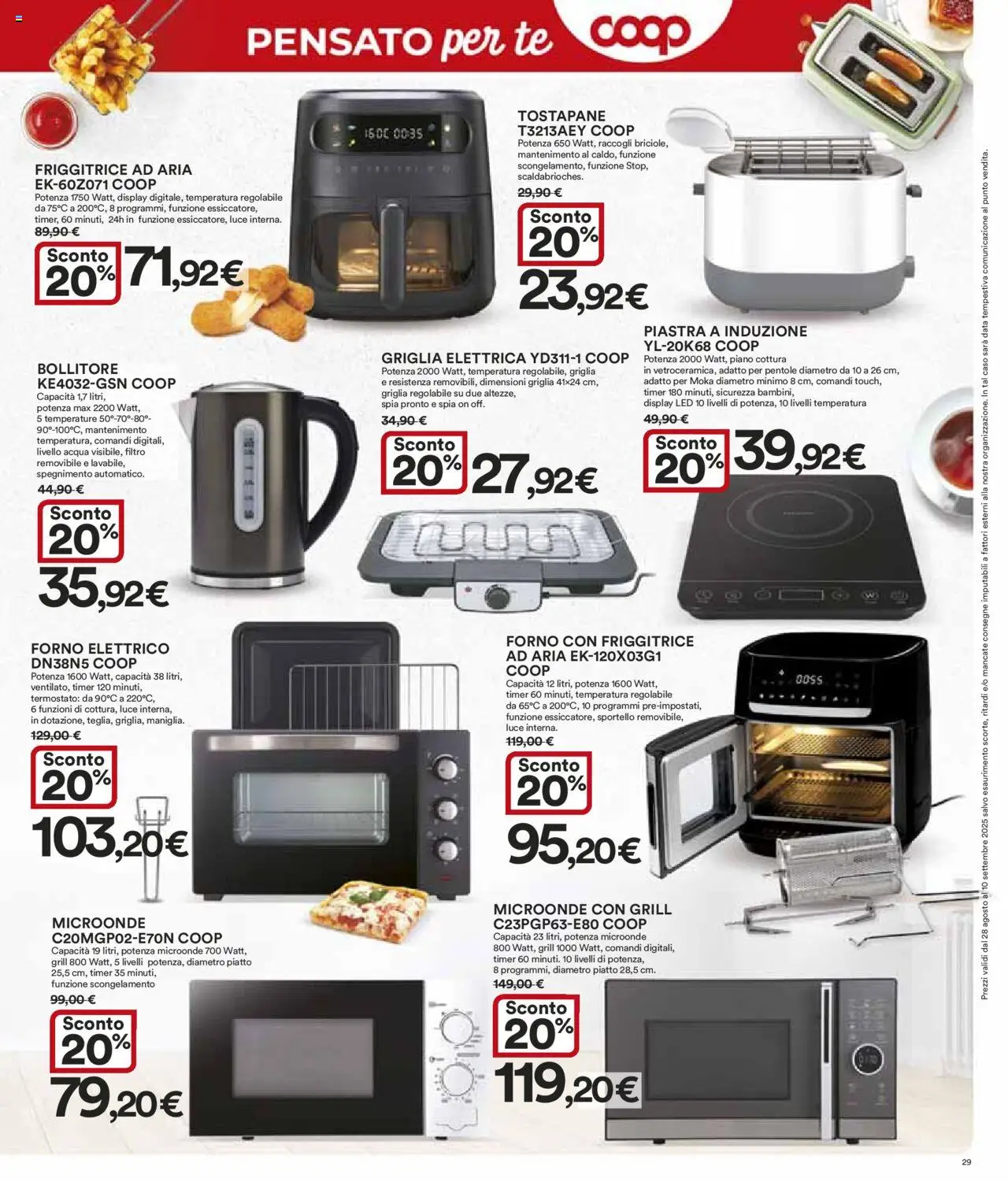 Volantino Ipercoop del 28.08.2025 | Pagina: 29 | Prodotti: Friggitrice ad aria, Piatto, Forno, Tostapane