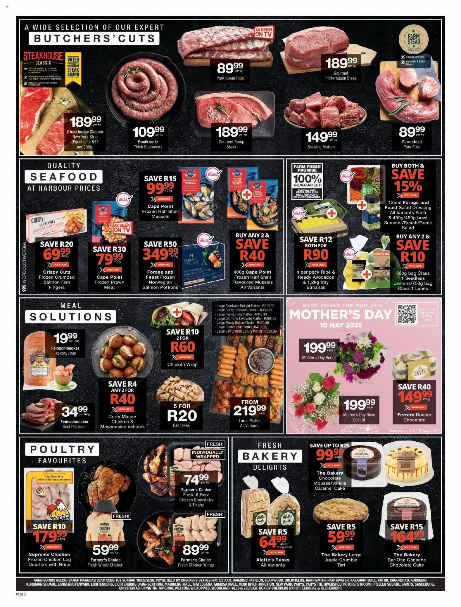 New Checkers catalogue – valid from 20.04.2026 | Page: 2 | Products: Ribs, Chicken, Beef, Caramel