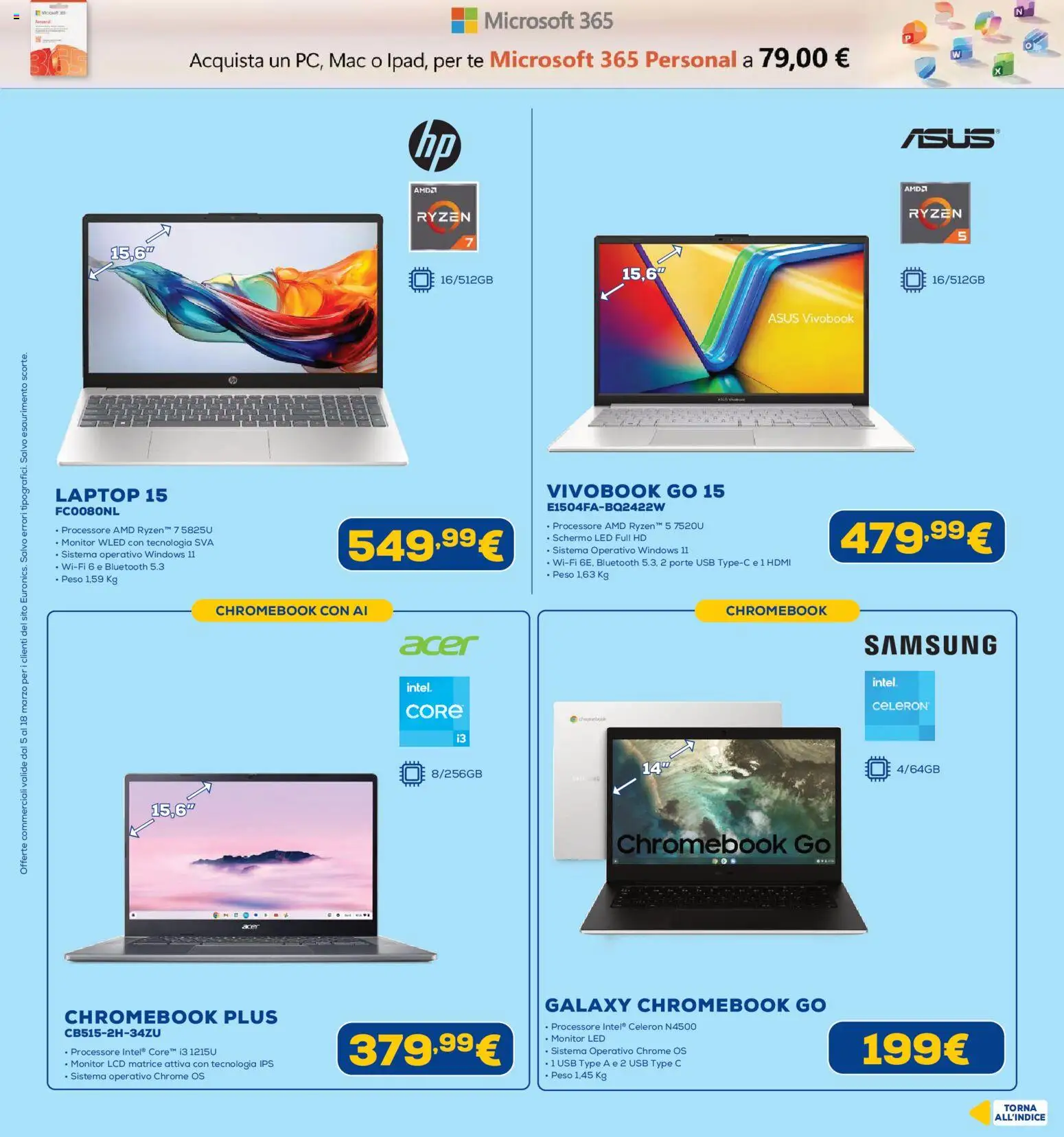 Volantino Euronics del 05.03.2026 | Pagina: 25 | Prodotti: Monitor, Tè, Laptop, USB