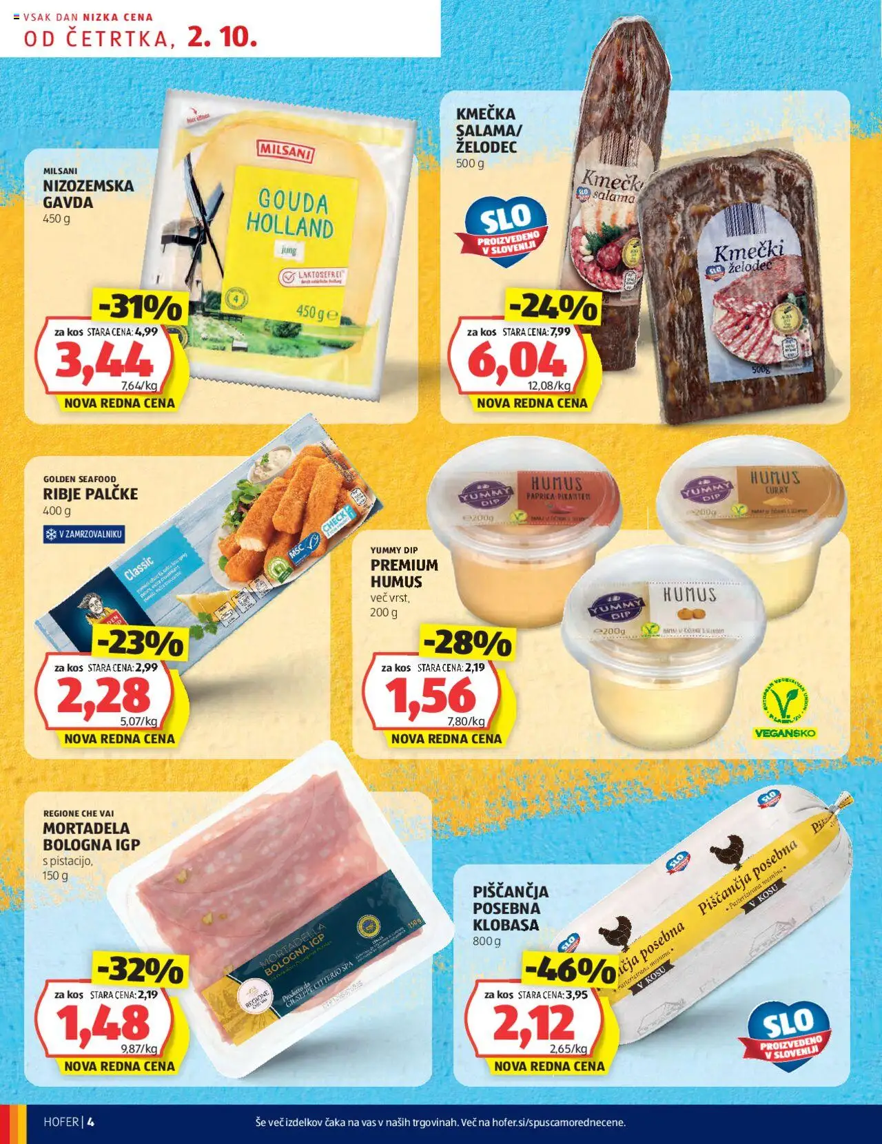 Novi Hofer katalog ponudbe – veljaven od 02.10.2025 | Stran: 4 | Izdelki: Mortadela, Kos, Salama