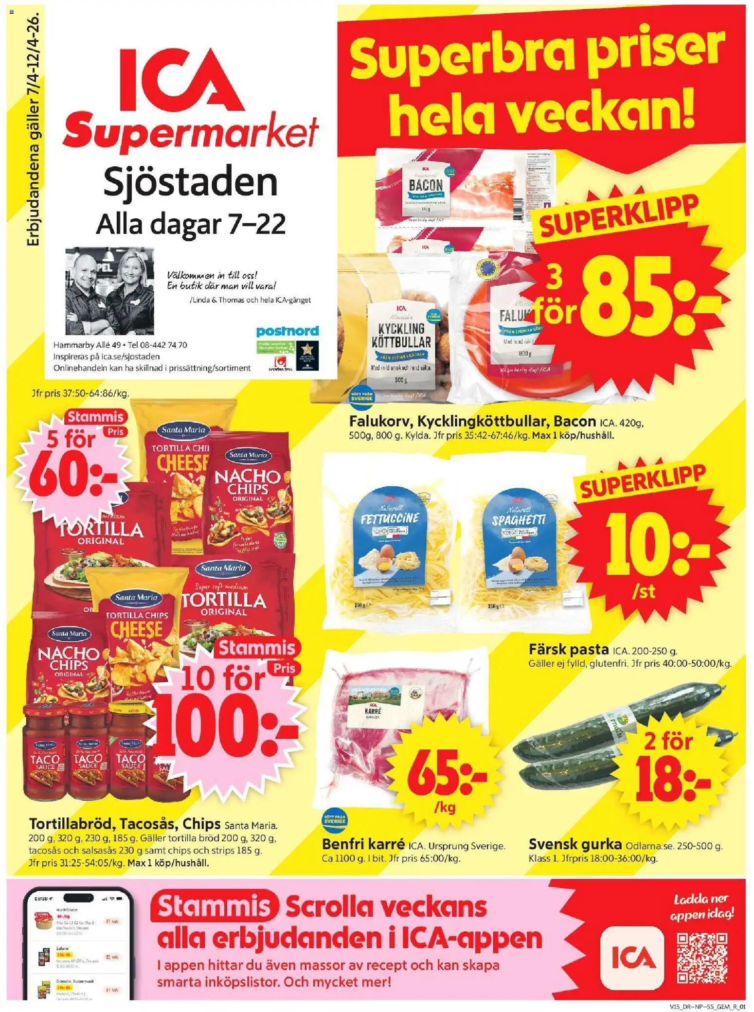 ICA Supermarket reklamblad aktuell från 06.04.2026 | Sida: 1 | Produkter: Galler, Salami, Spaghetti, Gurka