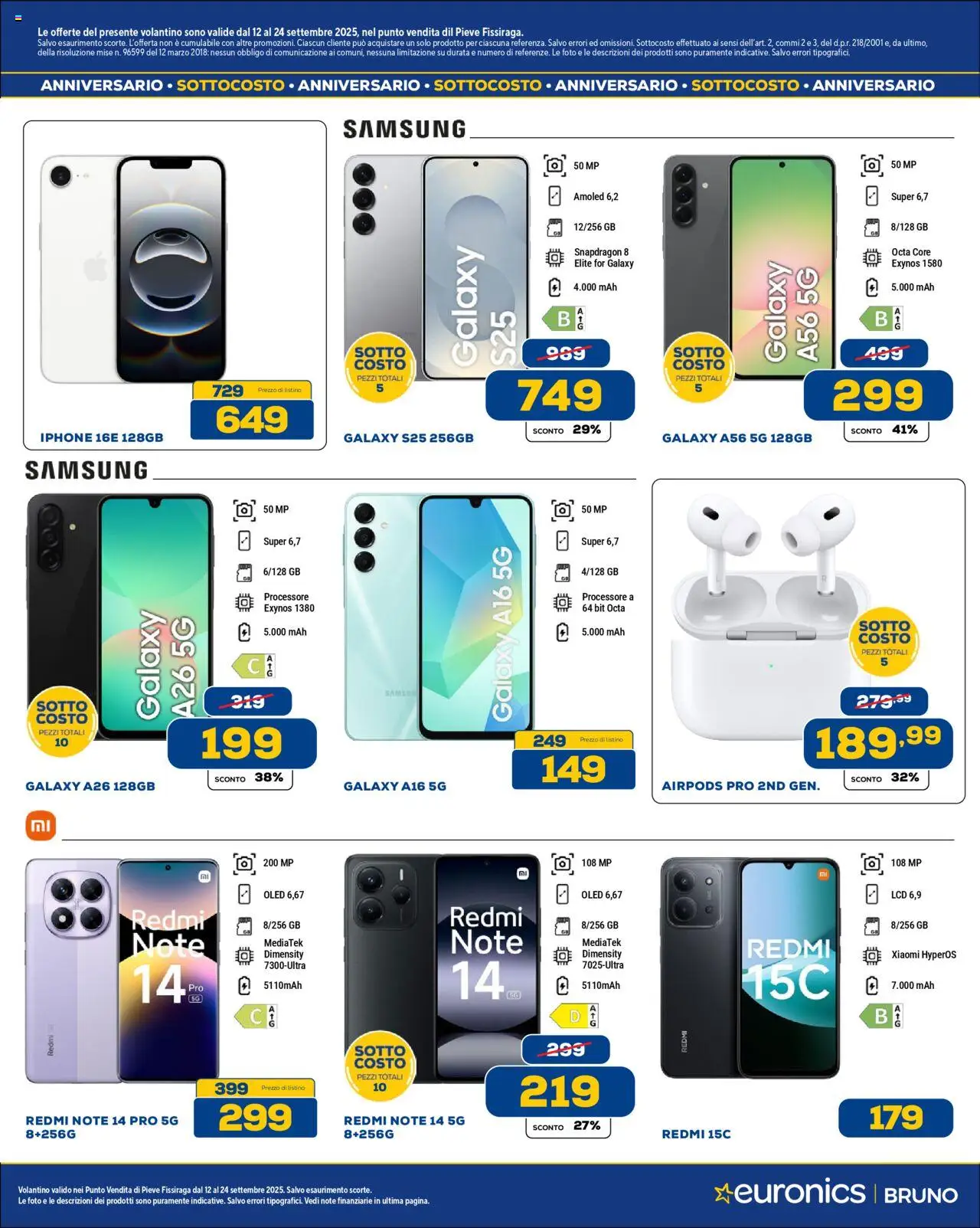 Volantino Euronics del 12.09.2025 | Pagina: 3 | Prodotti: Xiaomi, Iphone, Airpods, Samsung