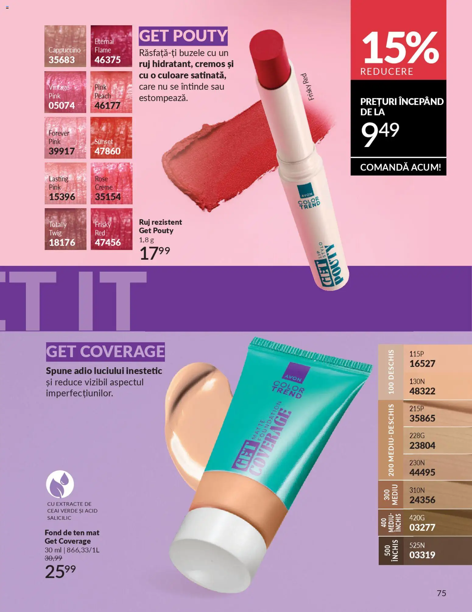 Noul catalog Avon – valabil de la 01.02.2026 | Pagină: 77 | Produse: Fond de ten, Ruj, Ceai