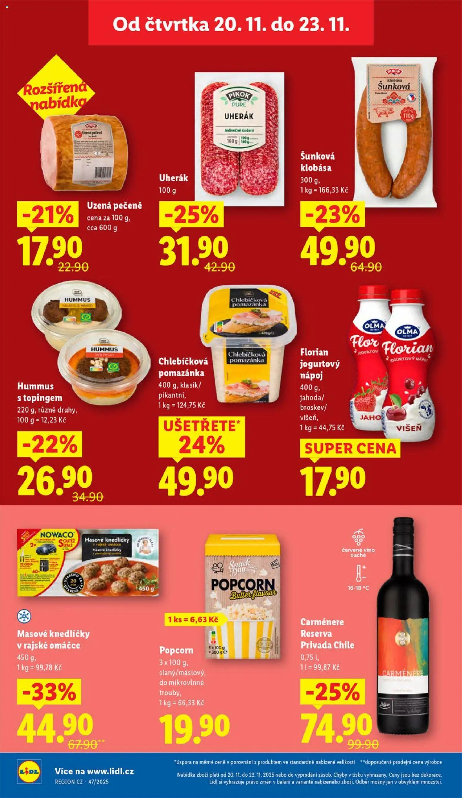 Lidl Black Friday od 20.11.2025 | Strana: 22 | Produkty: Falafel, Klobása, Červené víno, Pikok